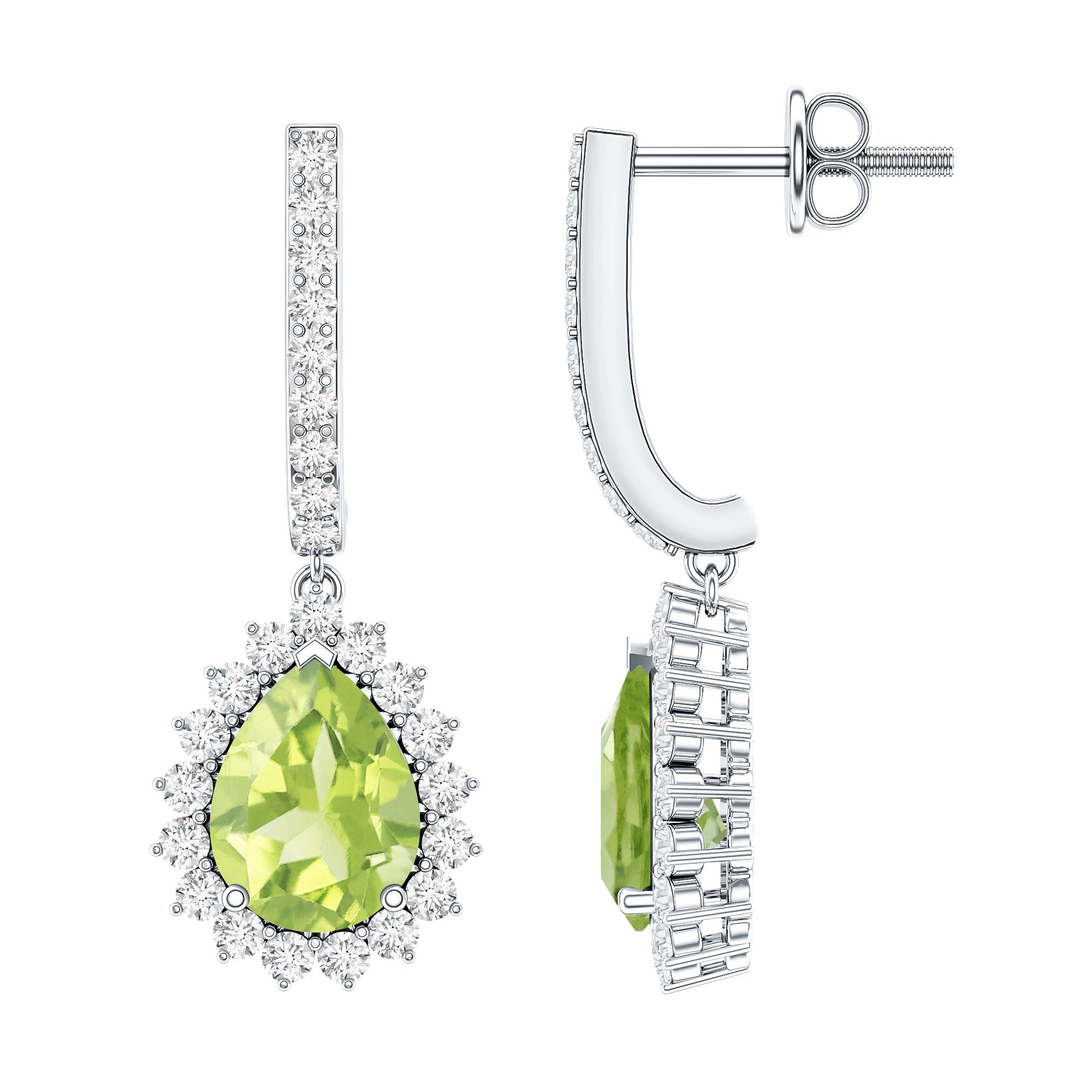 2 Carat Peridot and Diamond Bridal Teardrop Earrings AAA - Rosec Jewels