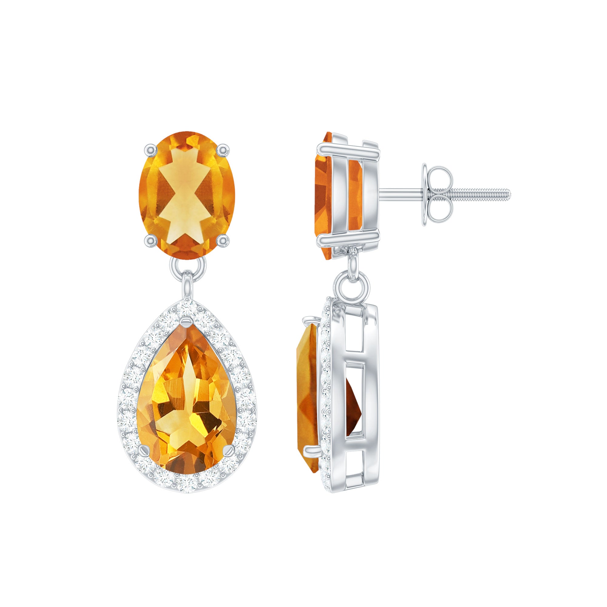 Natural 4.2 Carat Citrine and Diamond Teardrop Earrings AAA - Rosec Jewels