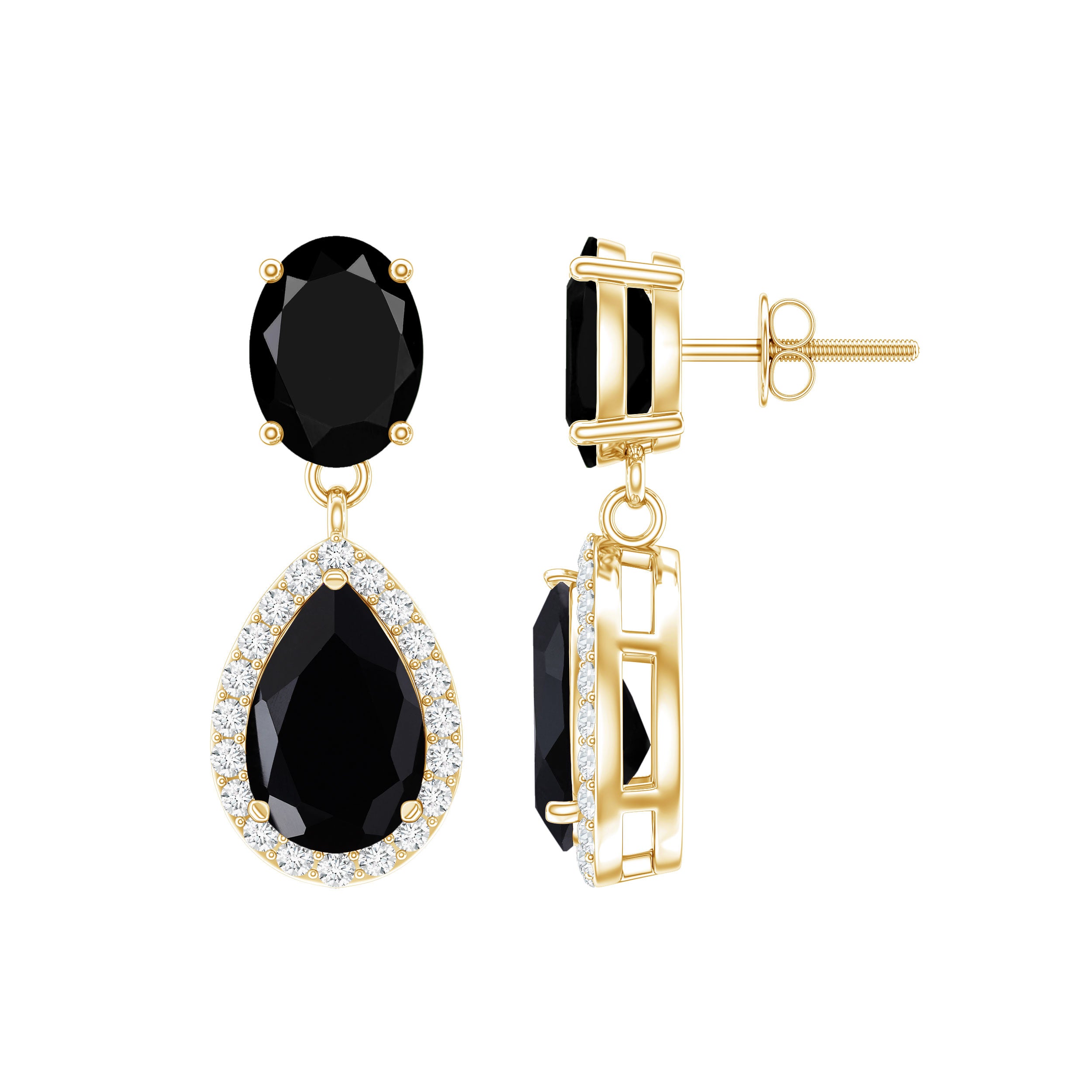 2 Carat Black Onyx and Diamond Dangle Drop Earrings AAA - Rosec Jewels
