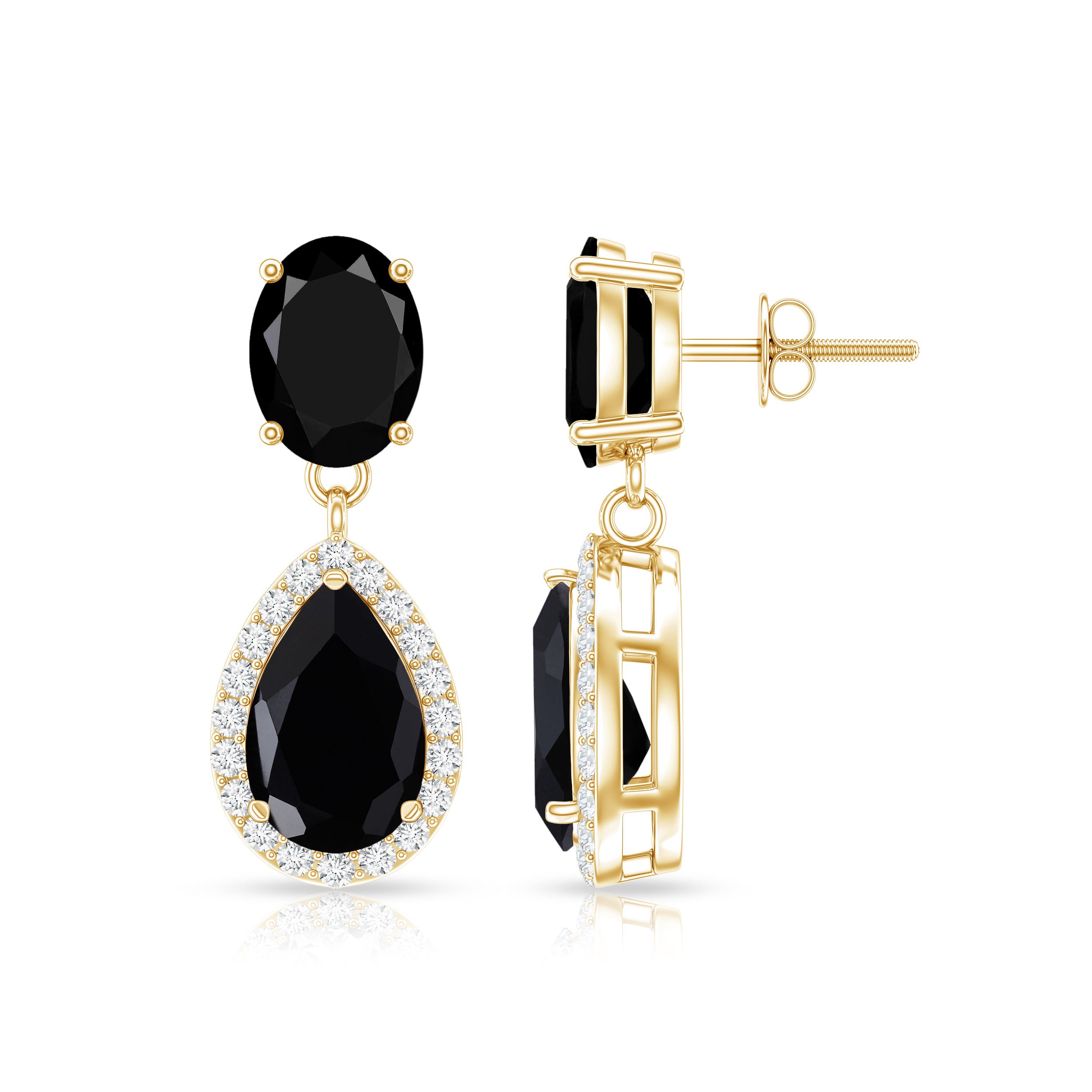 2 Carat Black Onyx and Diamond Dangle Drop Earrings AAA - Rosec Jewels