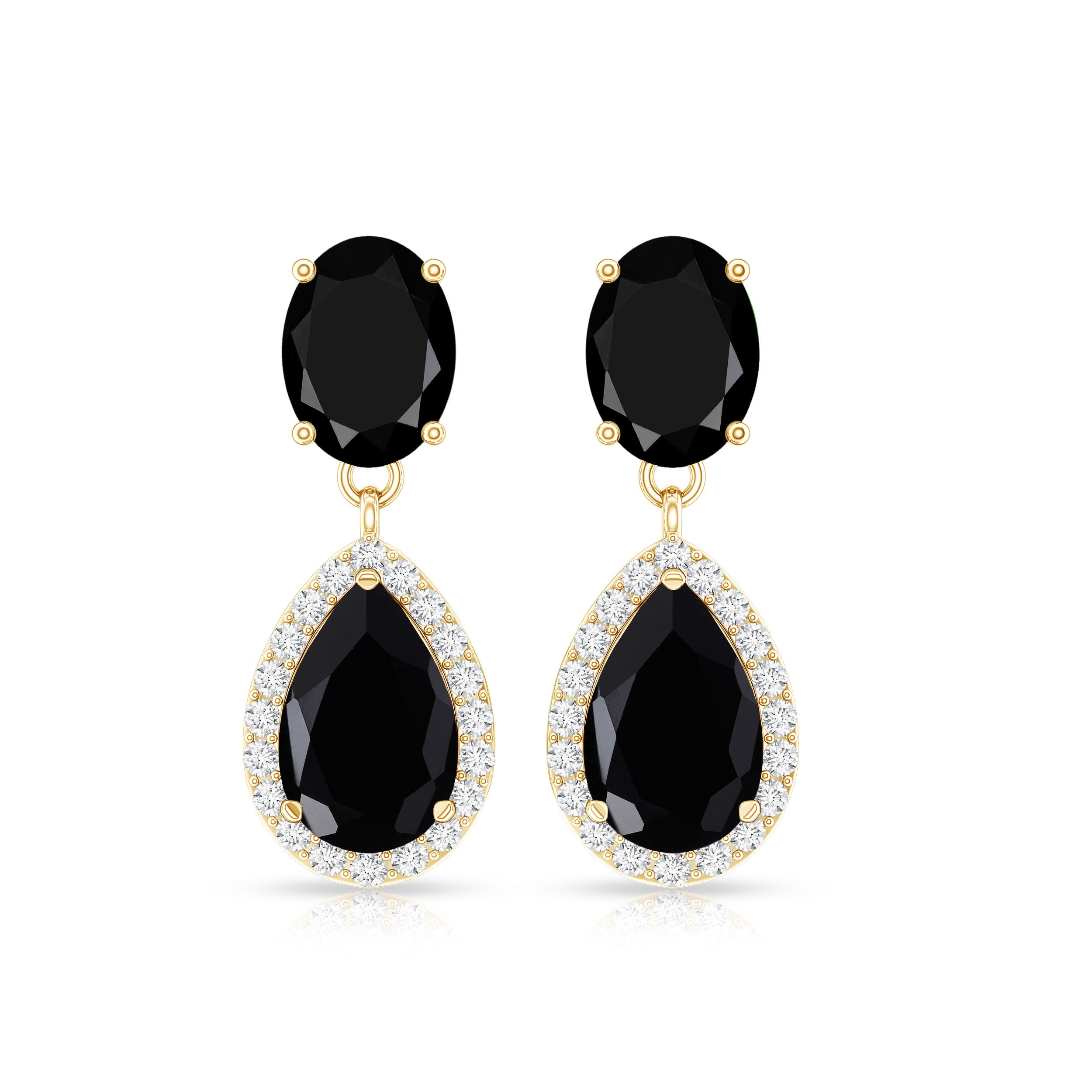 2 Carat Black Onyx and Diamond Dangle Drop Earrings AAA - Rosec Jewels