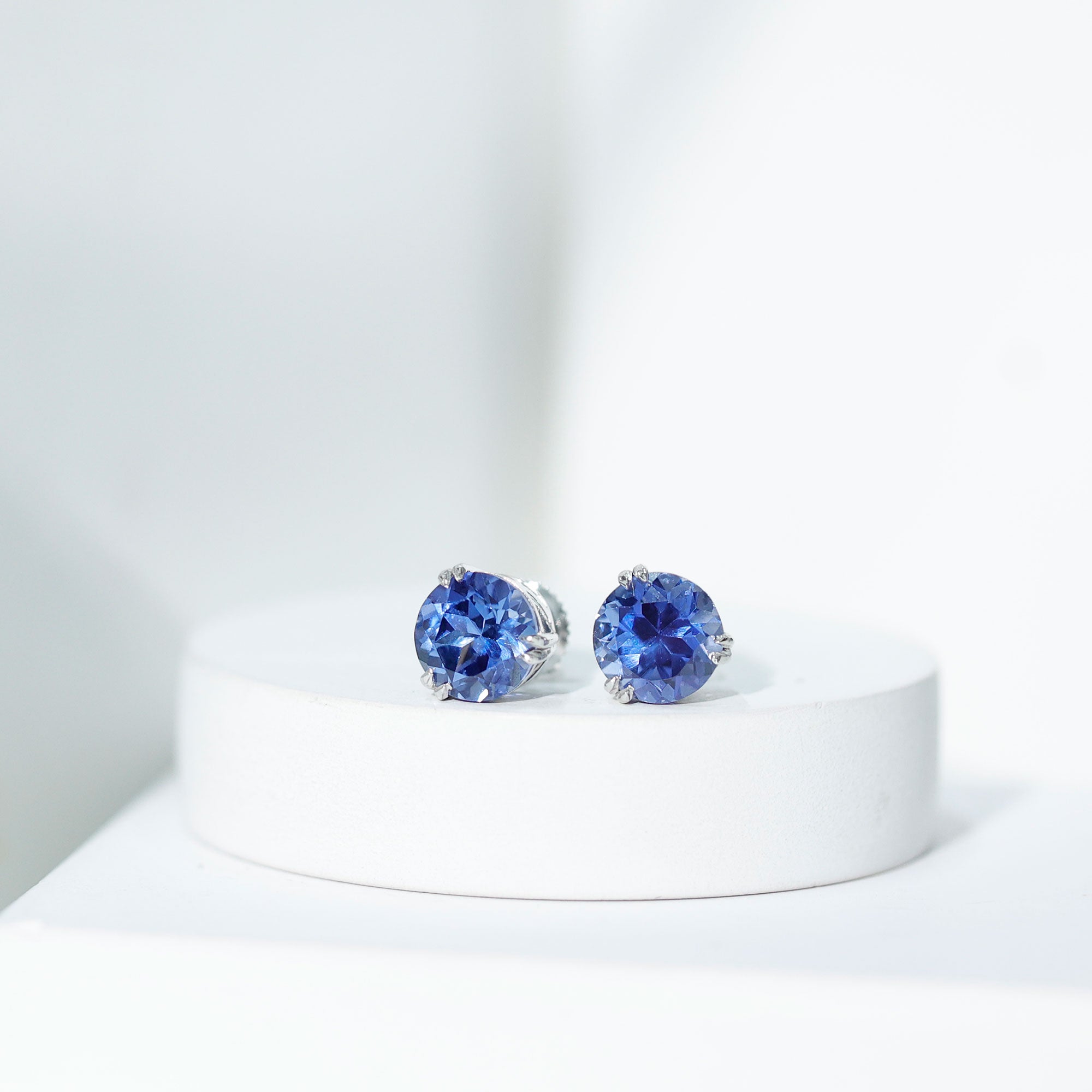 5 Carat Lab Created Blue Sapphire Solitaire Stud Earrings AAAA - Rosec Jewels