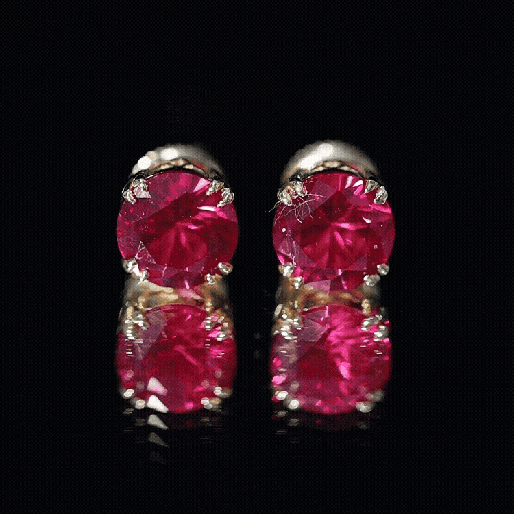 Lab Created Ruby Stud Earring in Double Claw Prong Setting AAAA - Rosec Jewels