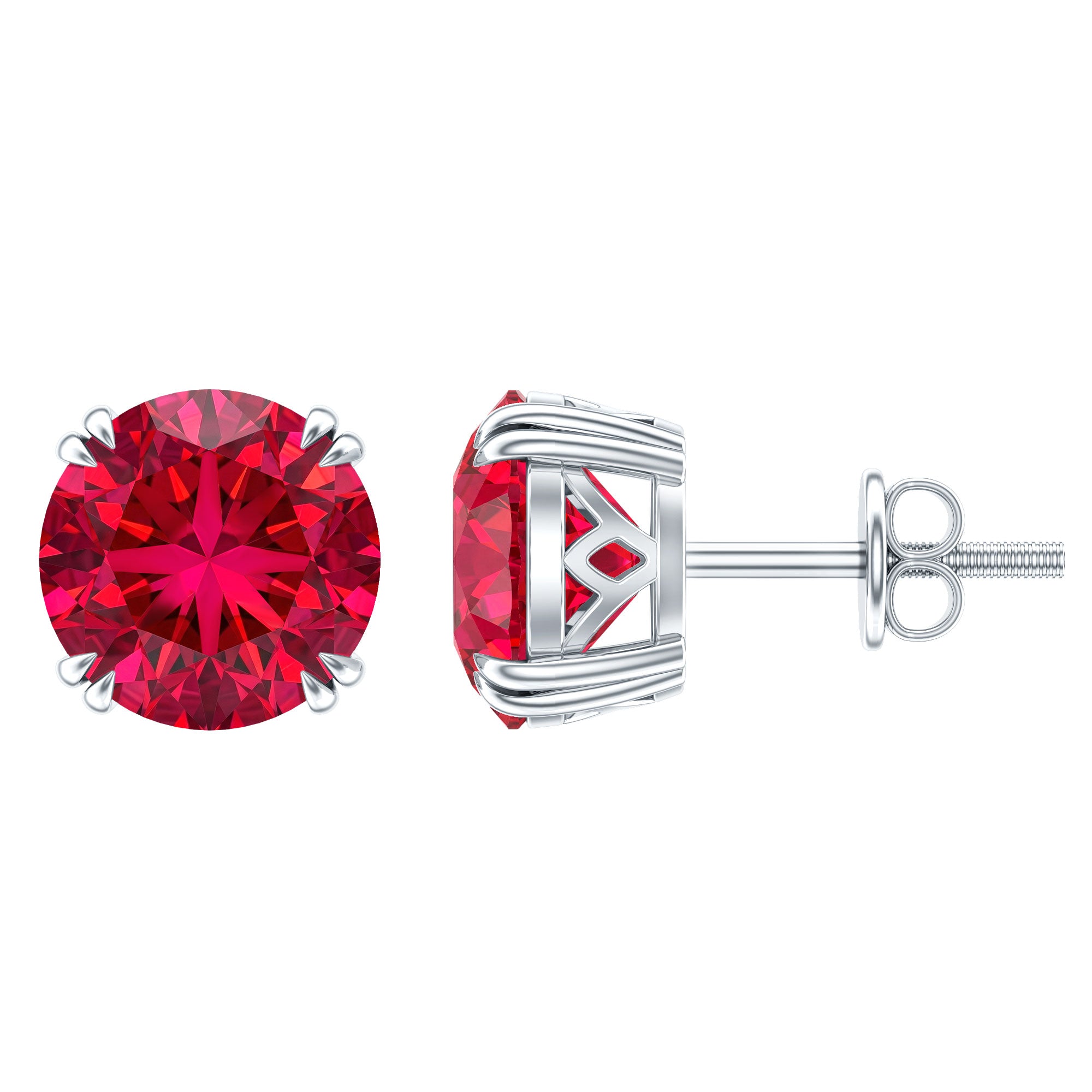 Lab Created Ruby Stud Earring in Double Claw Prong Setting AAAA - Rosec Jewels