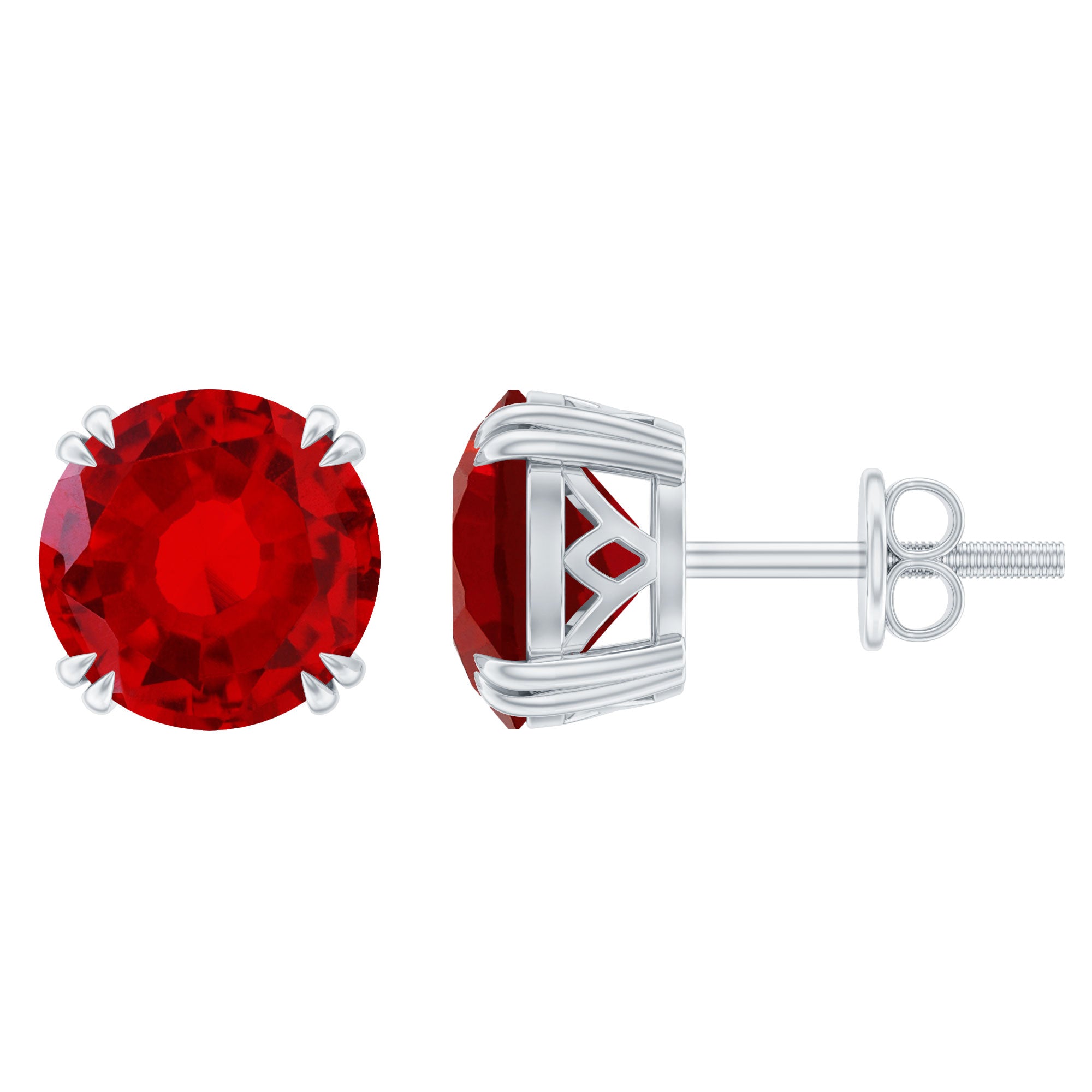 Lab Created Ruby Stud Earring in Double Claw Prong Setting