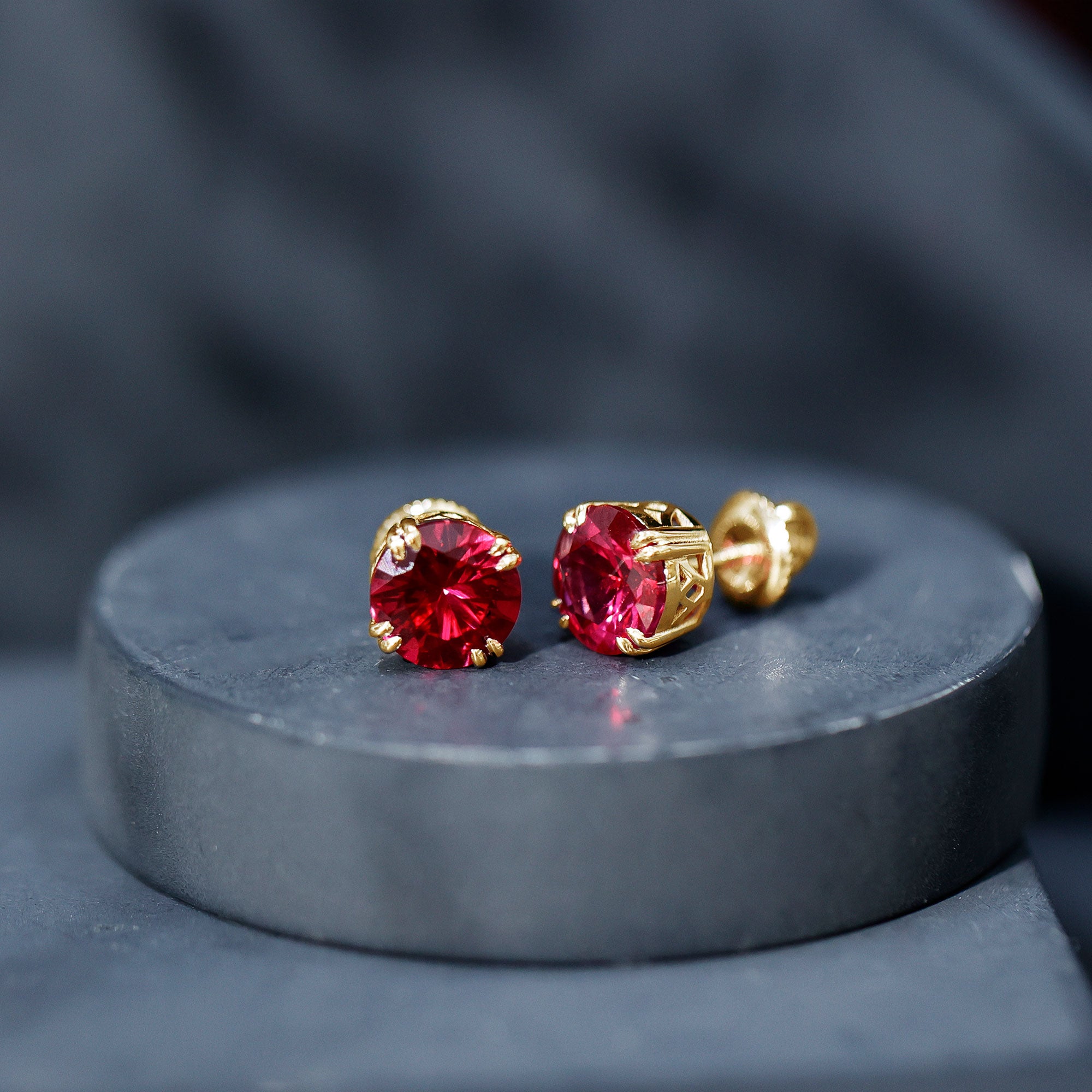 Lab Created Ruby Stud Earring in Double Claw Prong Setting AAAA - Rosec Jewels