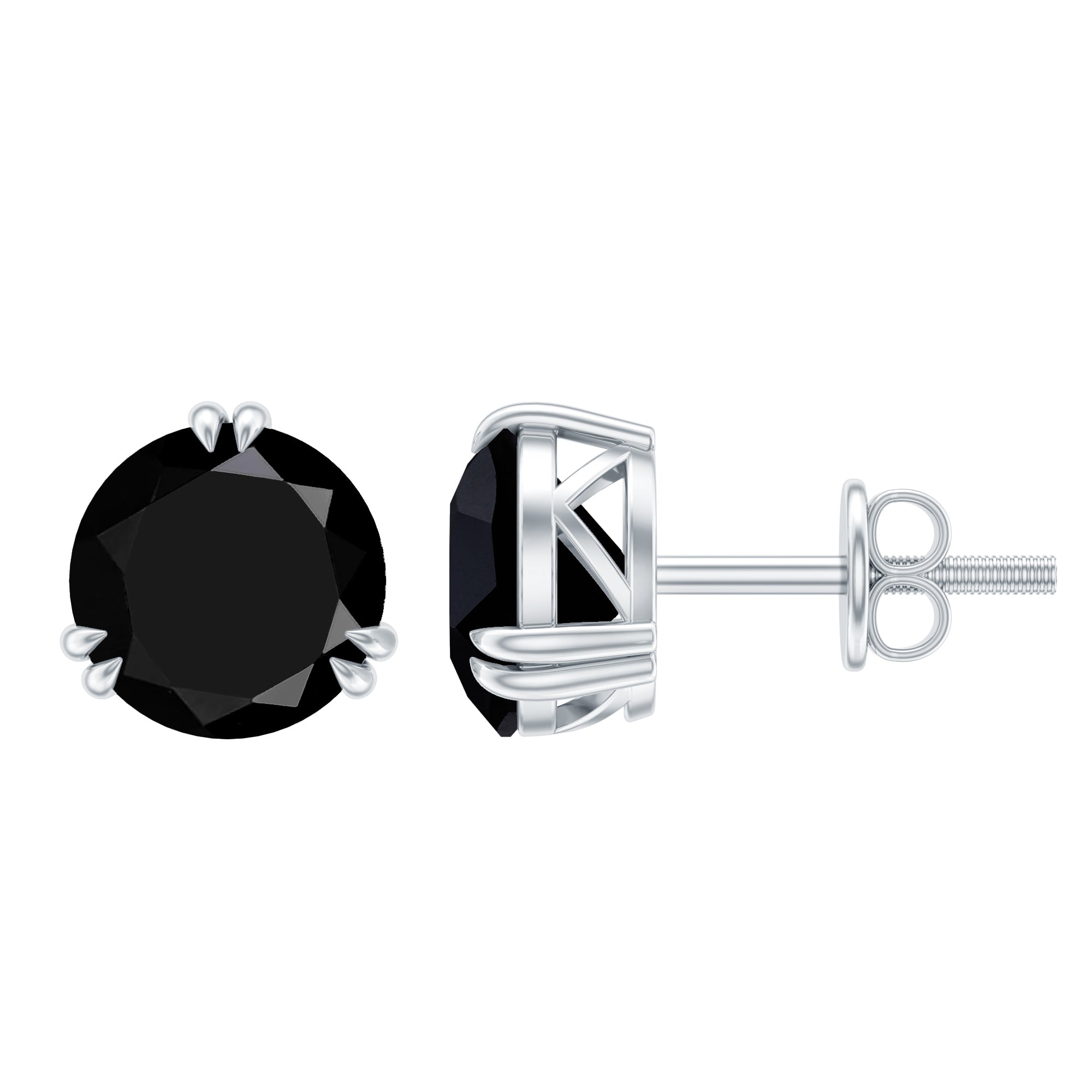 Black Onyx Solitaire Stud Earring in Claw Setting AAA - Rosec Jewels