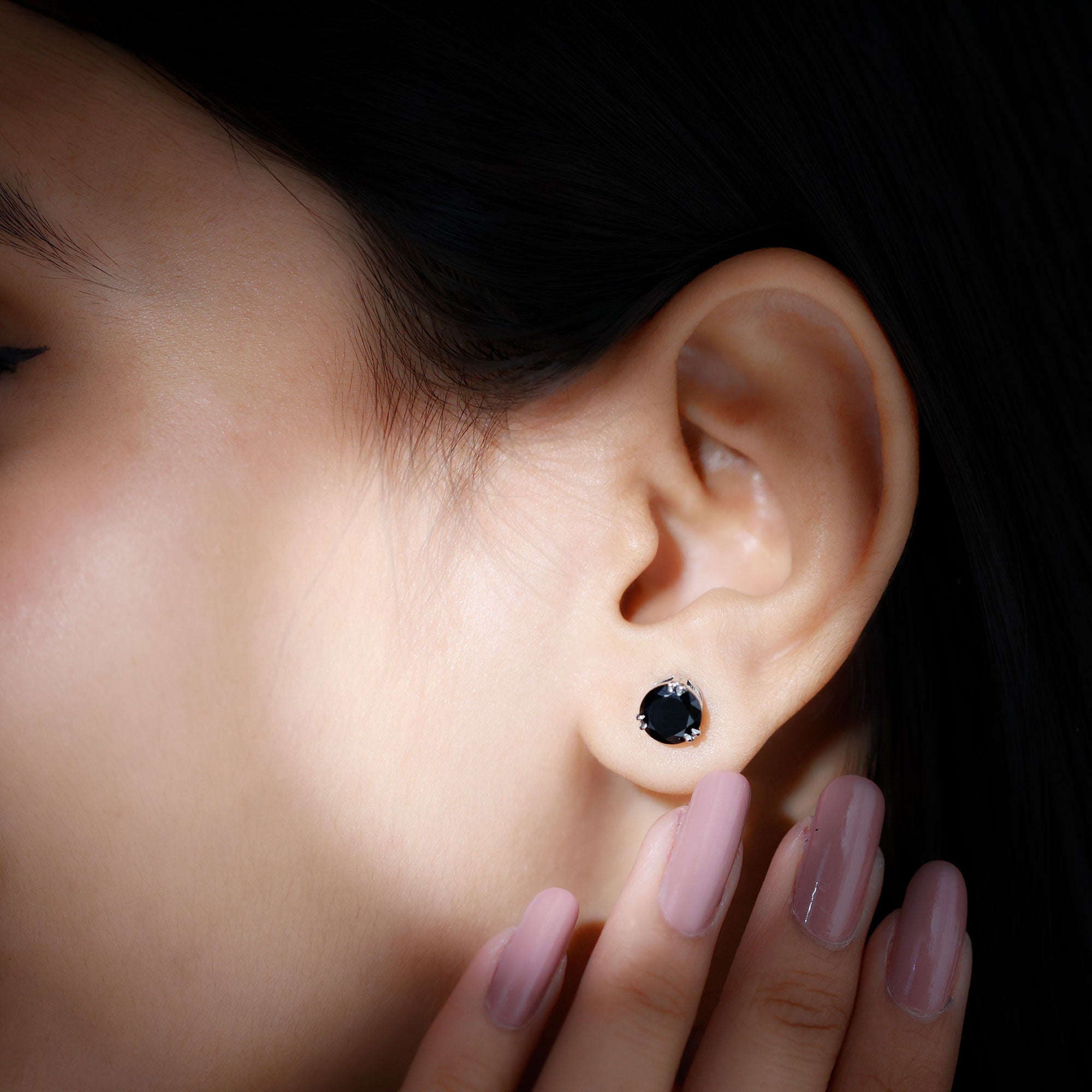 Black Onyx Solitaire Stud Earring in Claw Setting AAA - Rosec Jewels