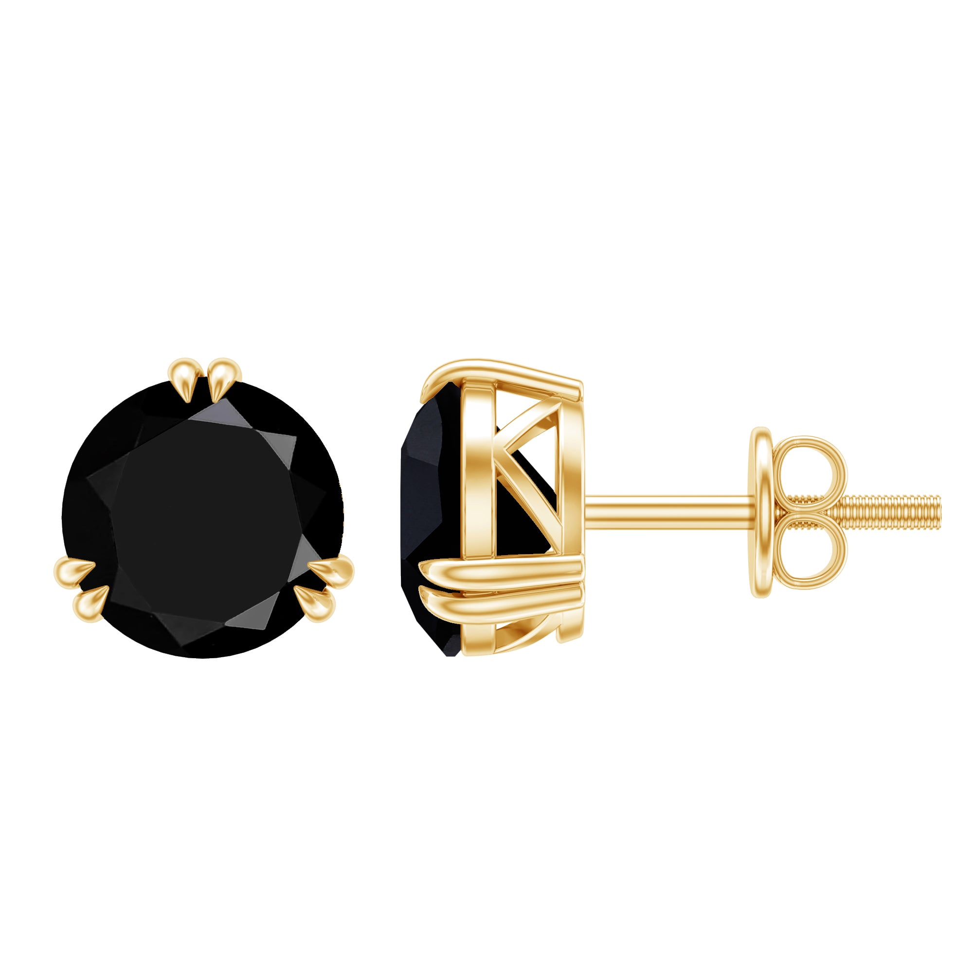 Black Onyx Solitaire Stud Earring in Claw Setting AAA - Rosec Jewels