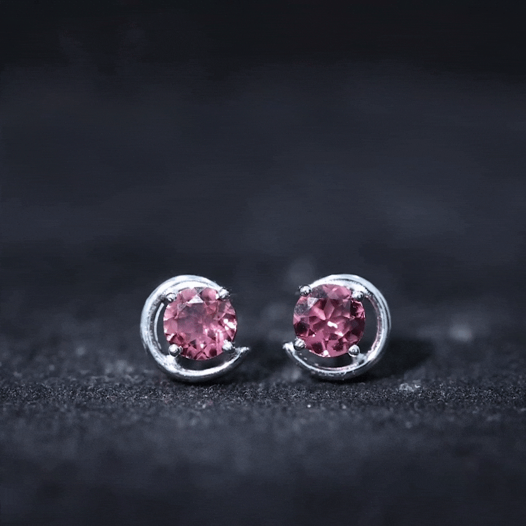 Genuine 1 Carat Pink Tourmaline Solitaire Stud Earrings AAA - Rosec Jewels