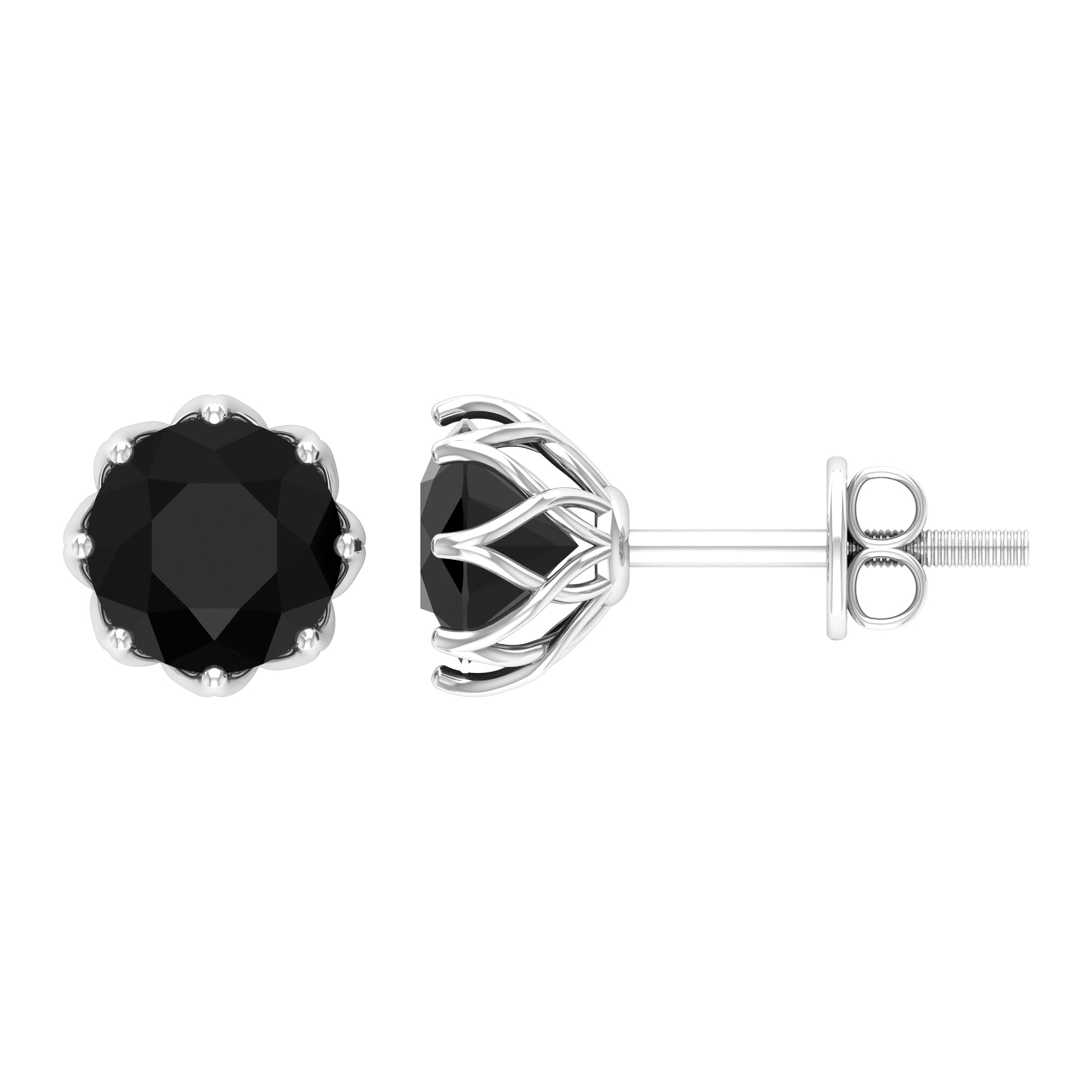 Solitaire 6MM Lab Created Black Diamond Stud Earrings in Decorative Setting
