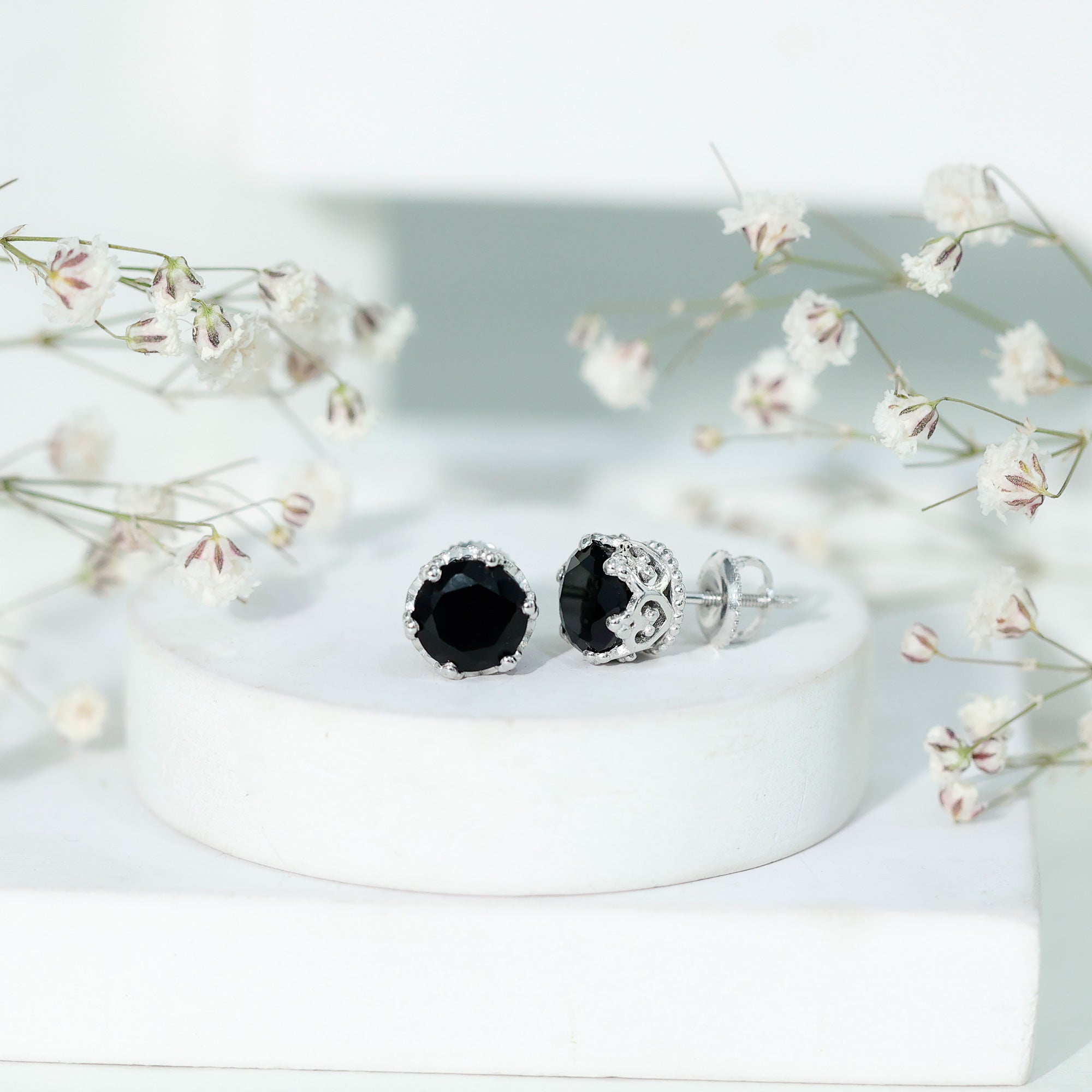 3 Carat Genuine Black Spinel Crown Stud Earrings AAA - Rosec Jewels
