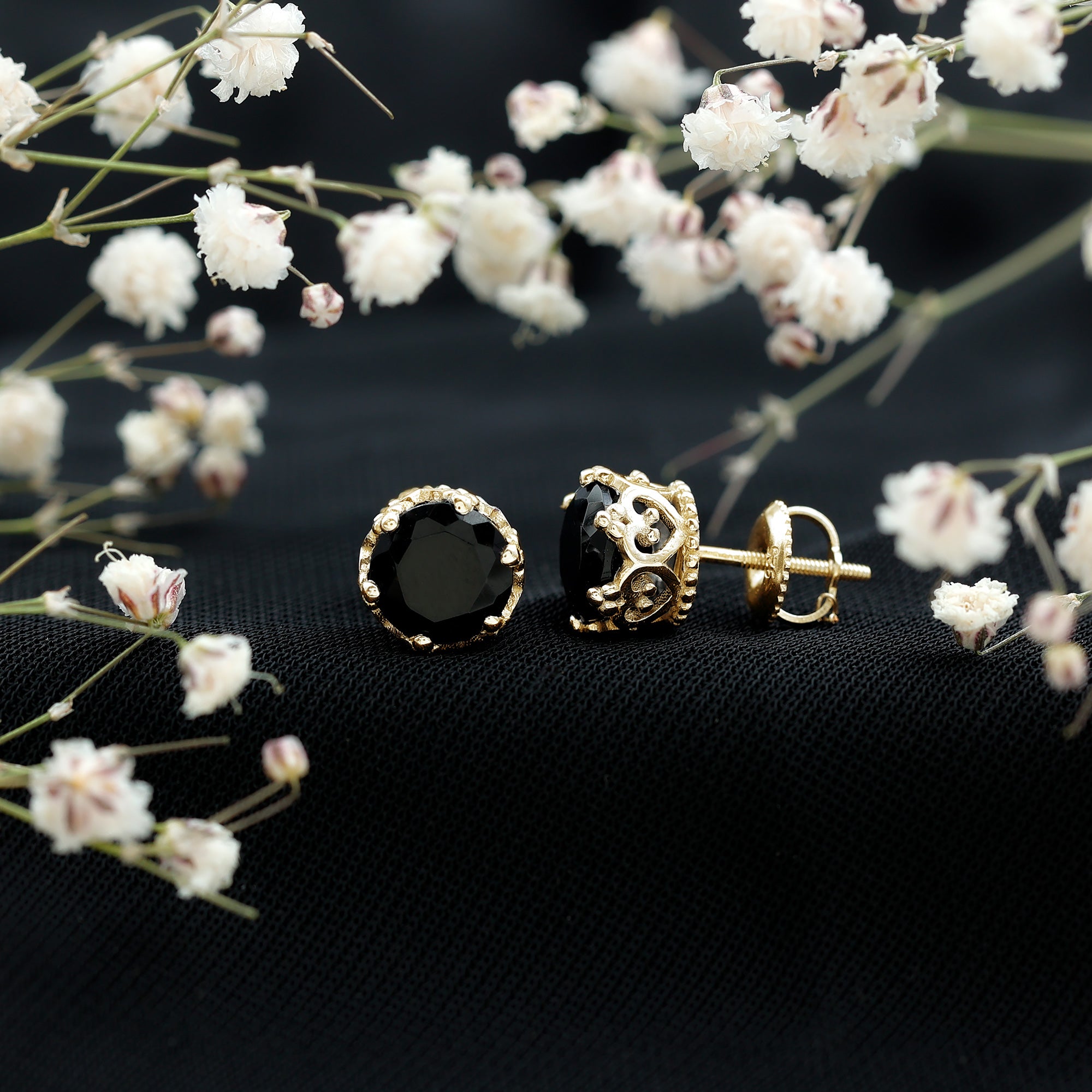 3 Carat Genuine Black Spinel Crown Stud Earrings AAA - Rosec Jewels
