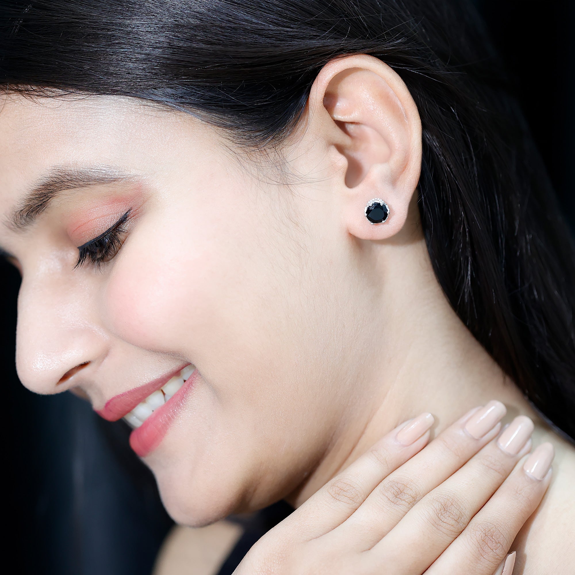 Genuine Black Onyx Crown Stud Earrings with Screw Back AAA - Rosec Jewels