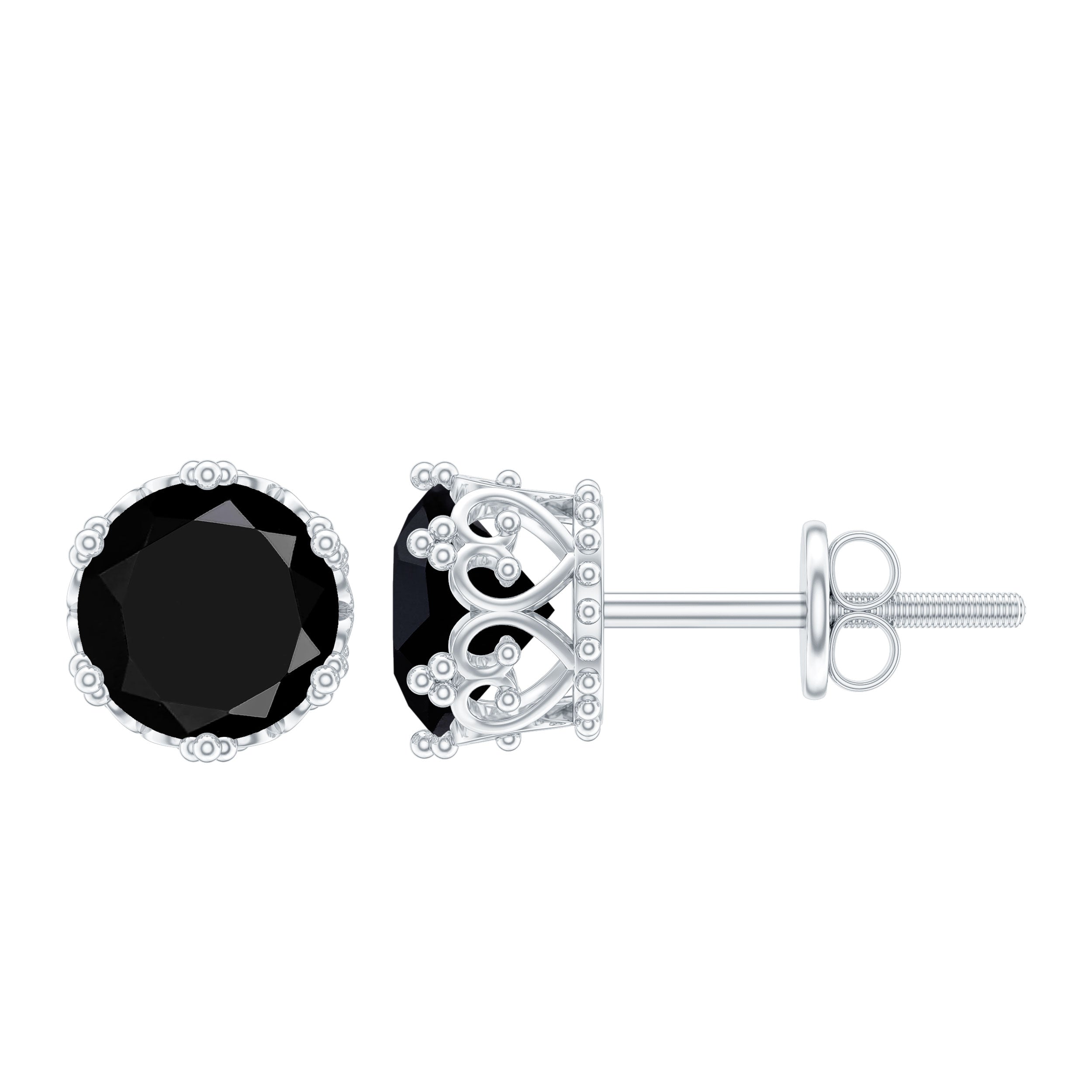 Vintage Lab Created Black Diamond Stud Earrings For Women AAAA ( Synthetic ) - Rosec Jewels