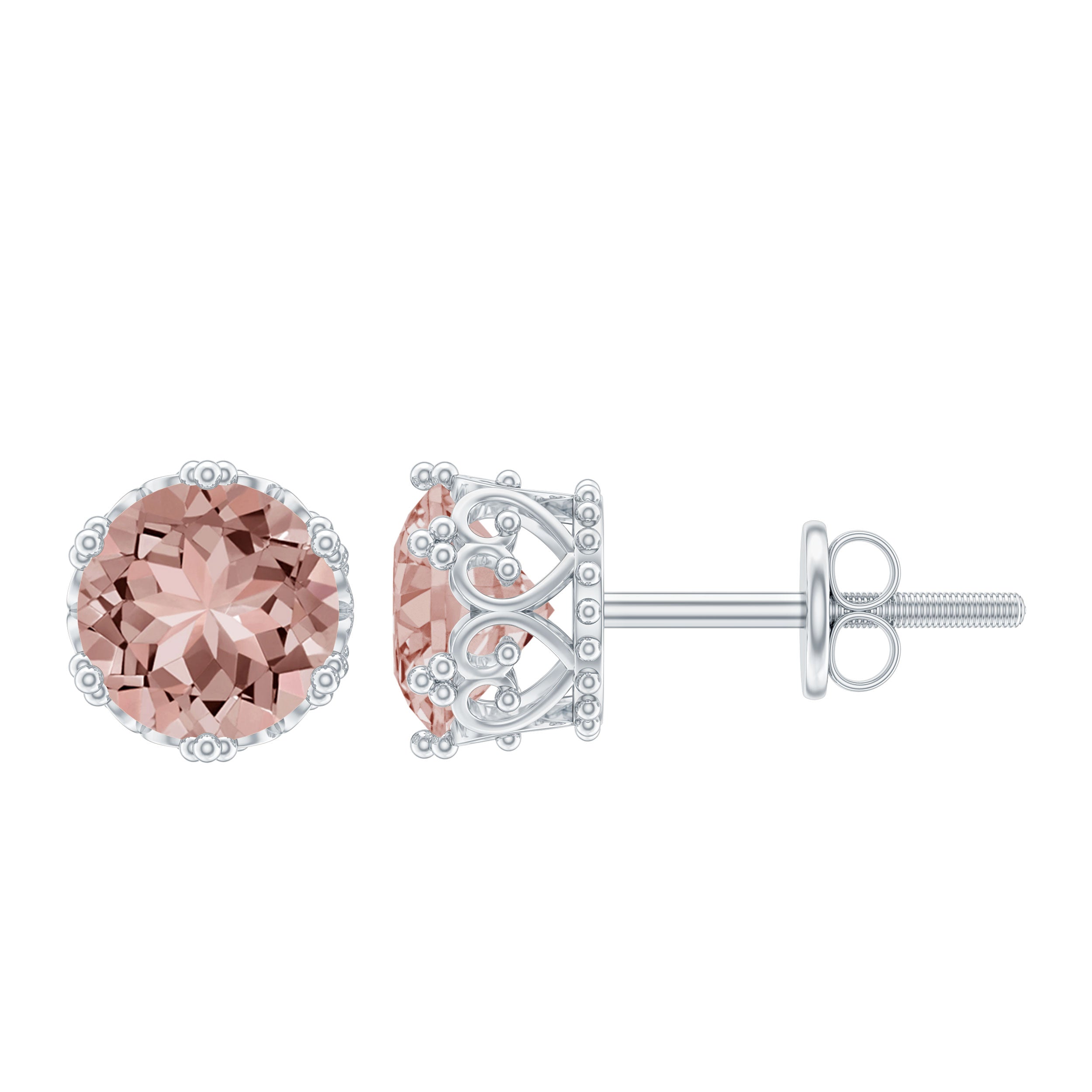 6 MM Crown Set Morganite Solitaire Stud Earrings