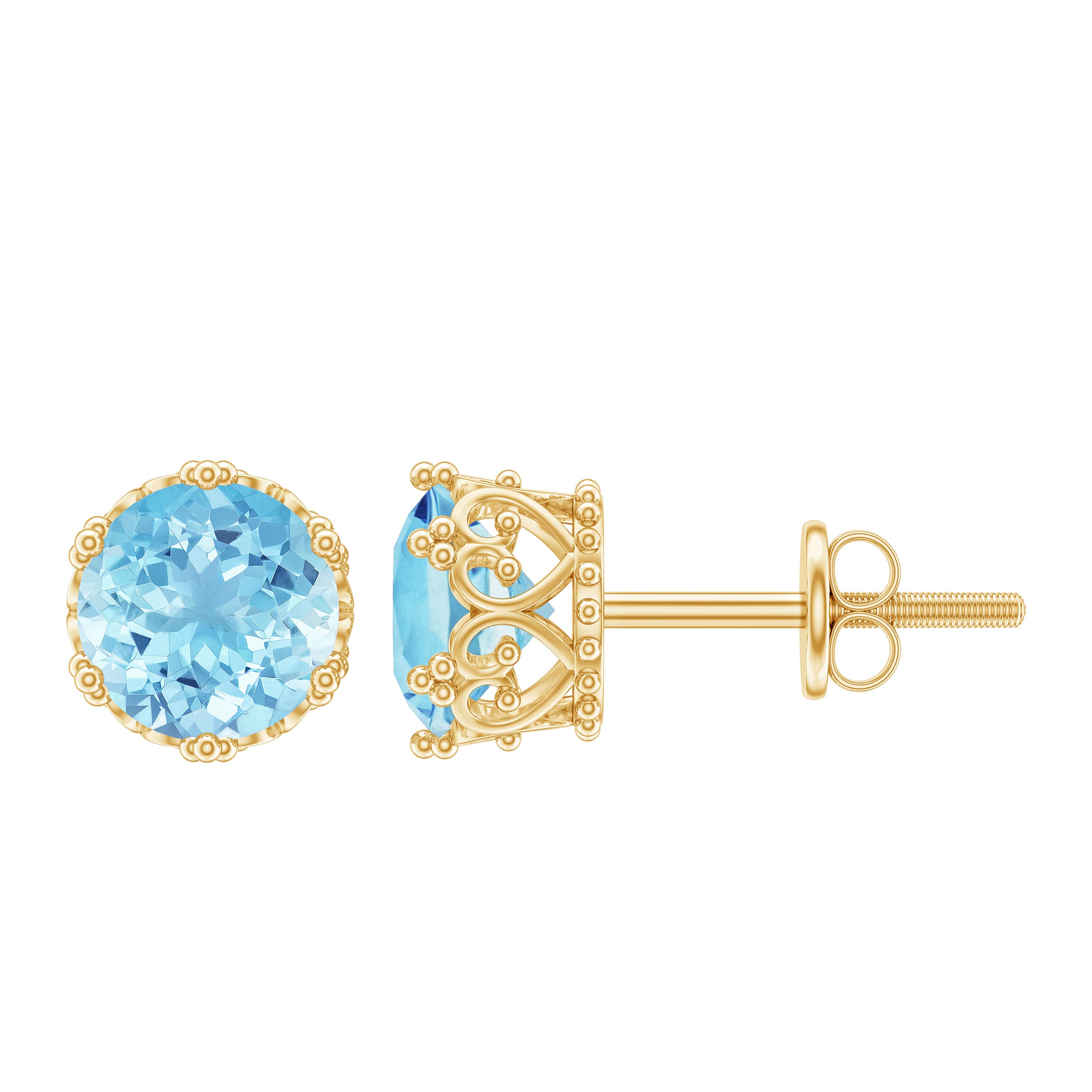 1.5 Carat Genuine Aquamarine Crown Stud Earrings AAA - Rosec Jewels