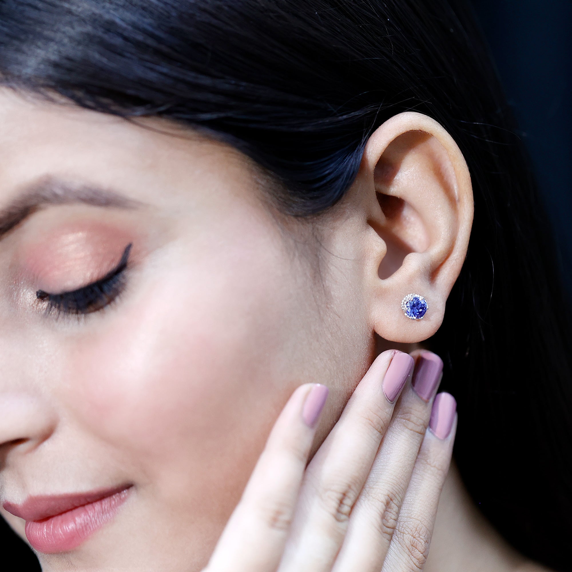 2 Carat Solitaire Lab Created Blue Sapphire Crown Stud Earrings AAAA - Rosec Jewels