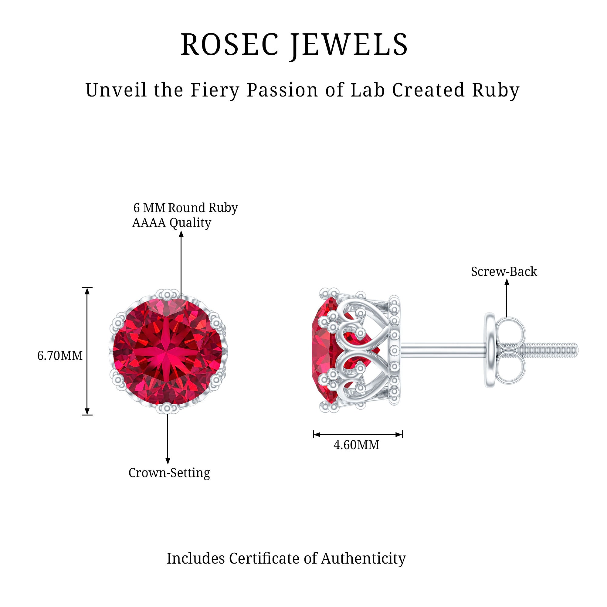 2.7 Carat Lab Created Ruby Solitaire Stud Earrings AAAA - Rosec Jewels