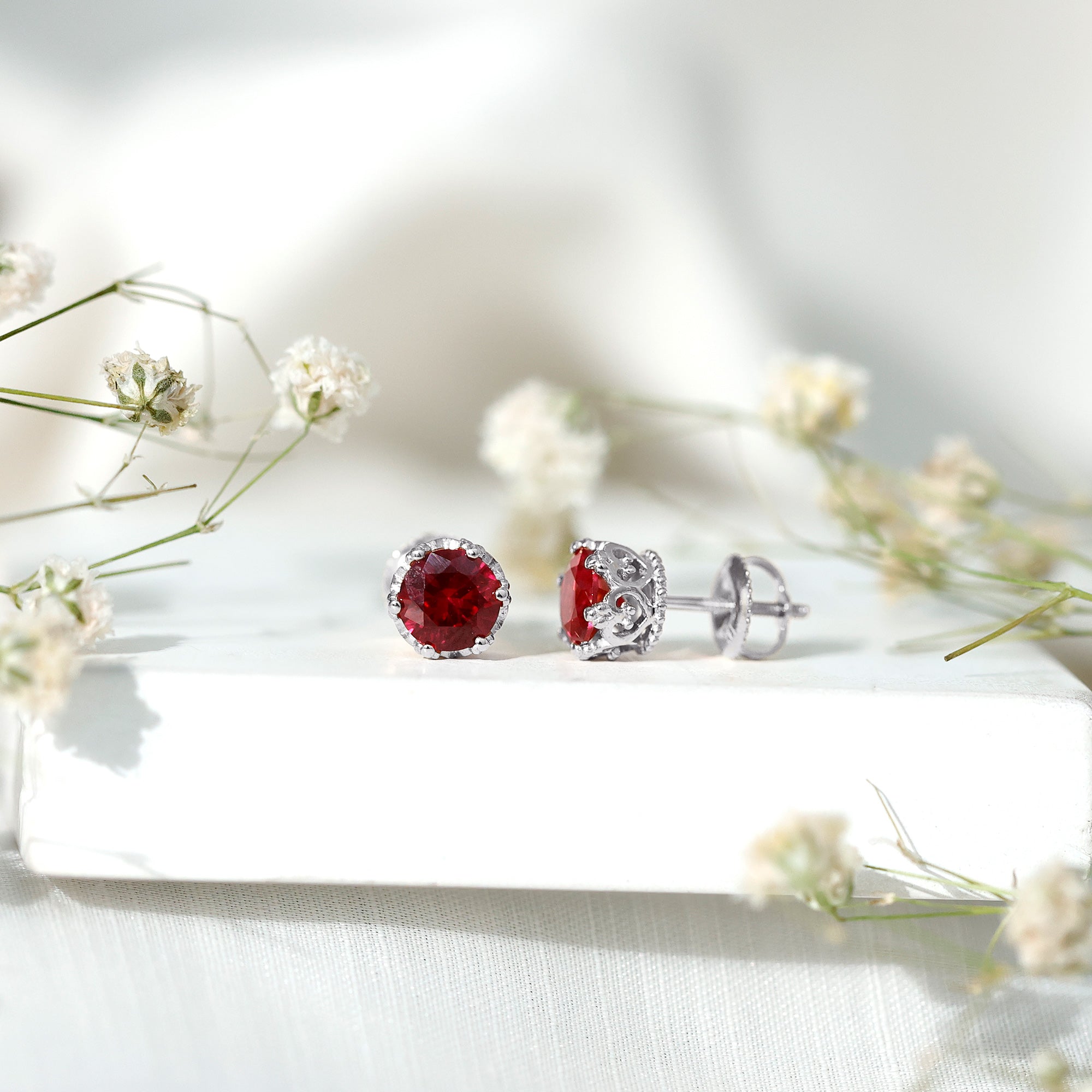 2.7 Carat Lab Created Ruby Solitaire Stud Earrings AAAA - Rosec Jewels
