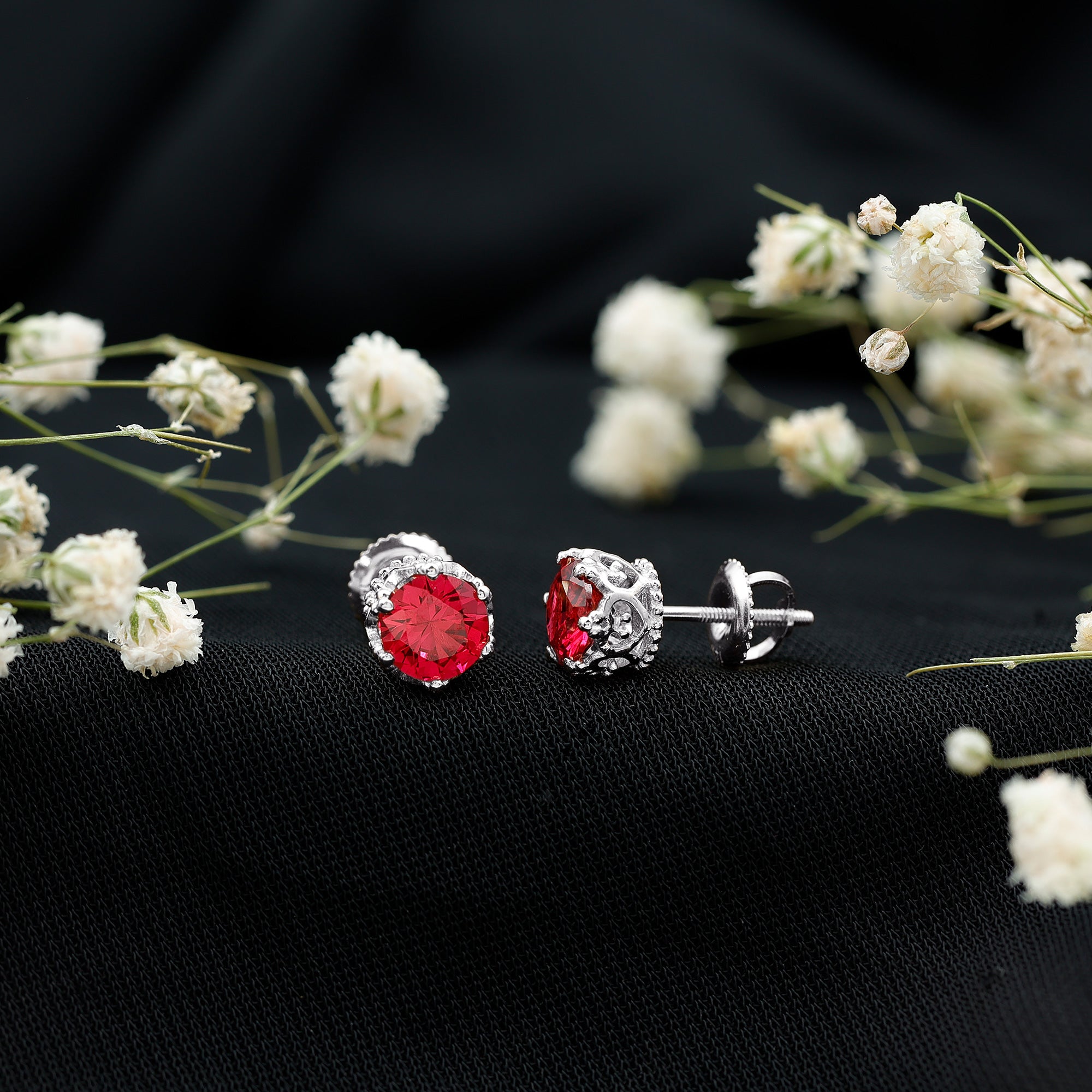 2.7 Carat Lab Created Ruby Solitaire Stud Earrings AAAA - Rosec Jewels