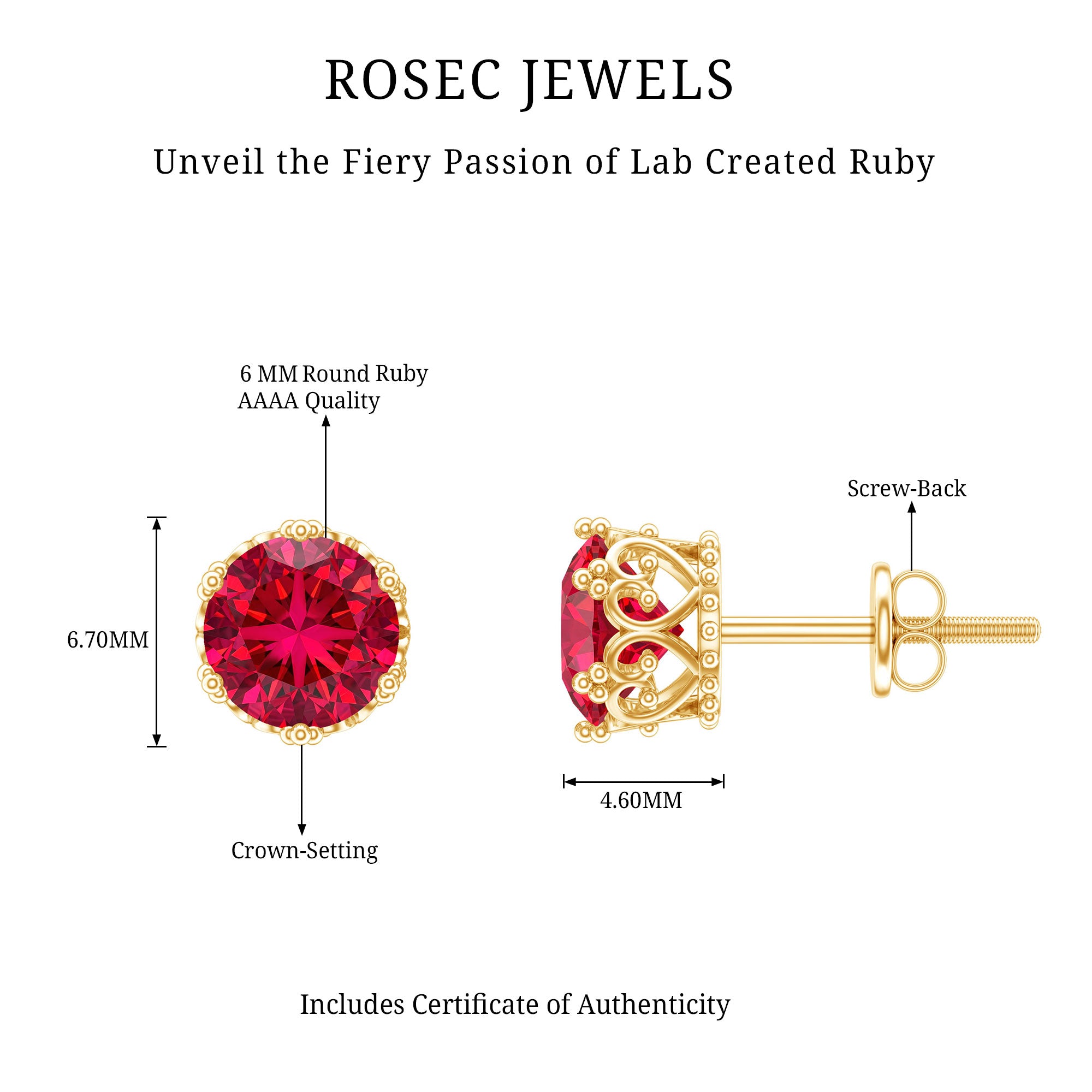 2.7 Carat Lab Created Ruby Solitaire Stud Earrings AAAA - Rosec Jewels