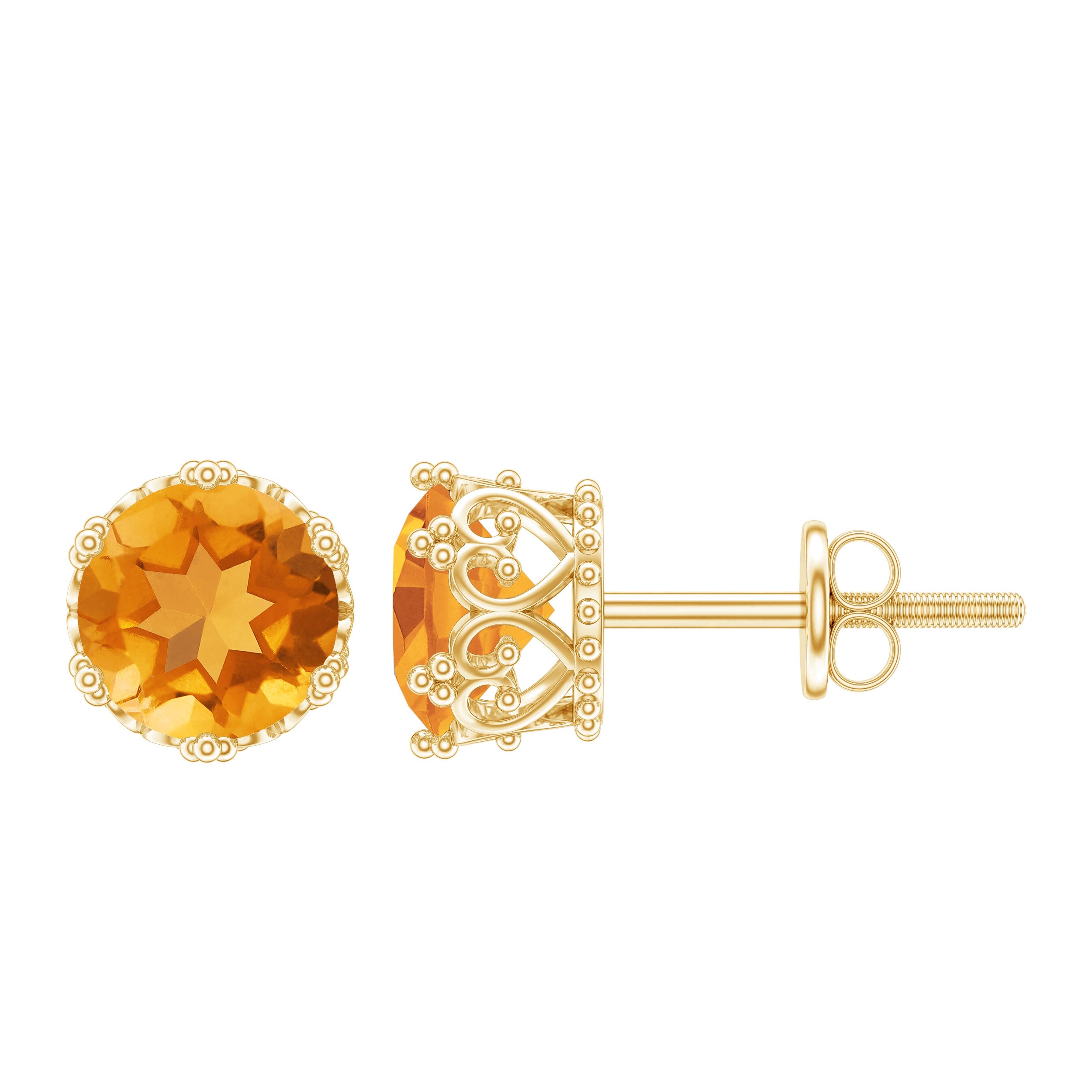 Certified Real 2.4 Carat Citrine Crown Earrings with Screw Back AAA - Rosec Jewels