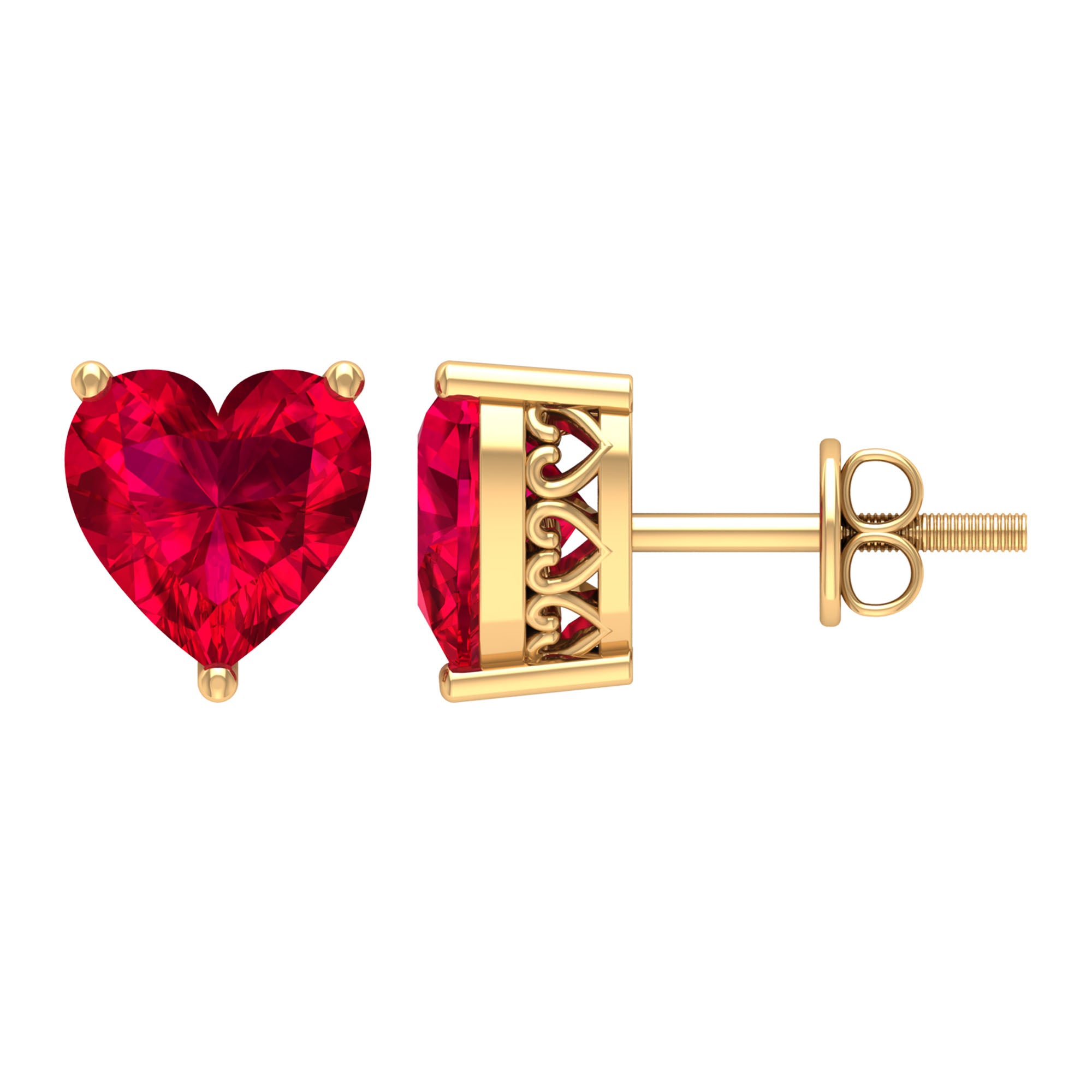 Certified 4 Carat Lab Created Ruby Heart Stud Earrings AAAA - Rosec Jewels