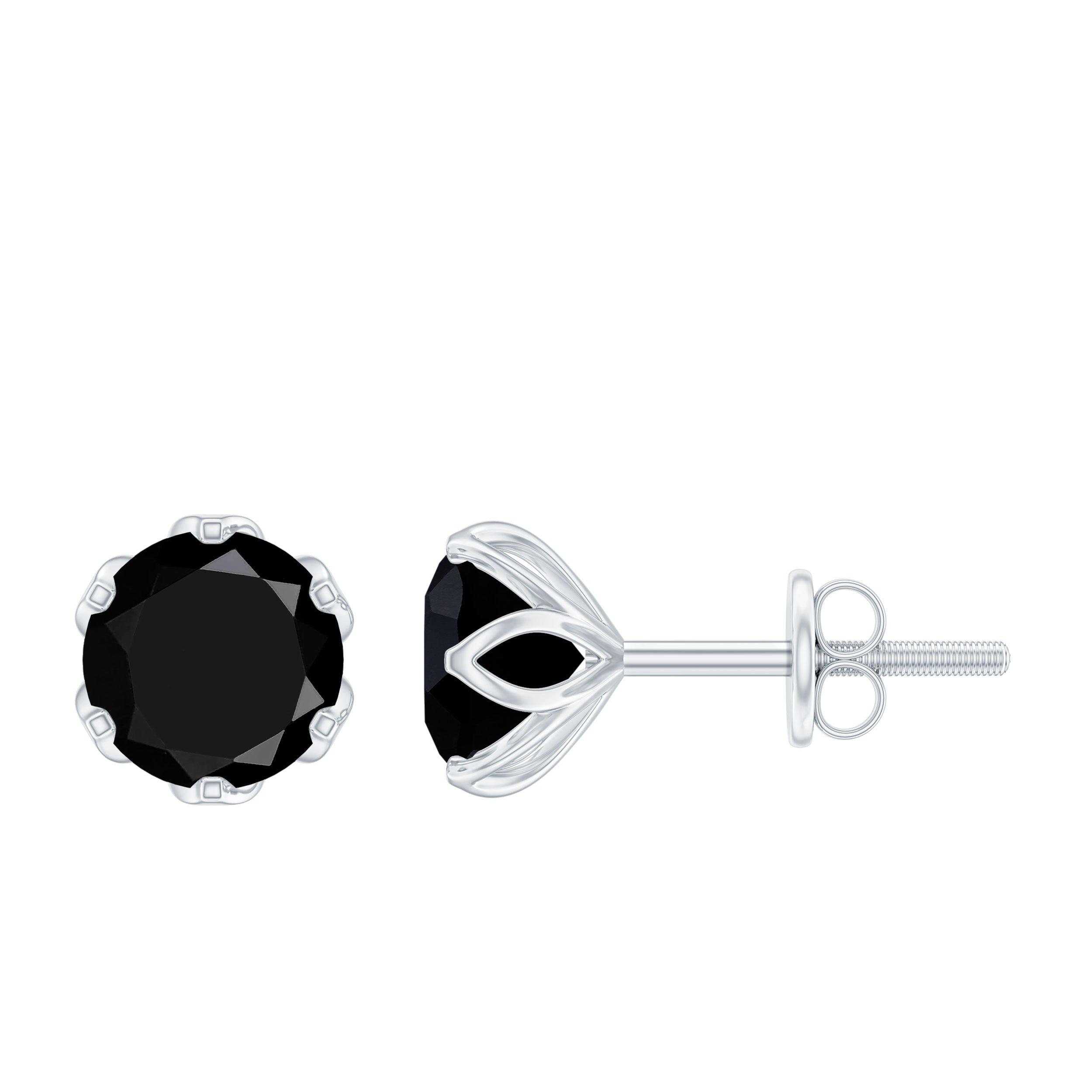 2.4 Carat Round Cut Black Onyx Solitaire Stud Earrings AAA - Rosec Jewels