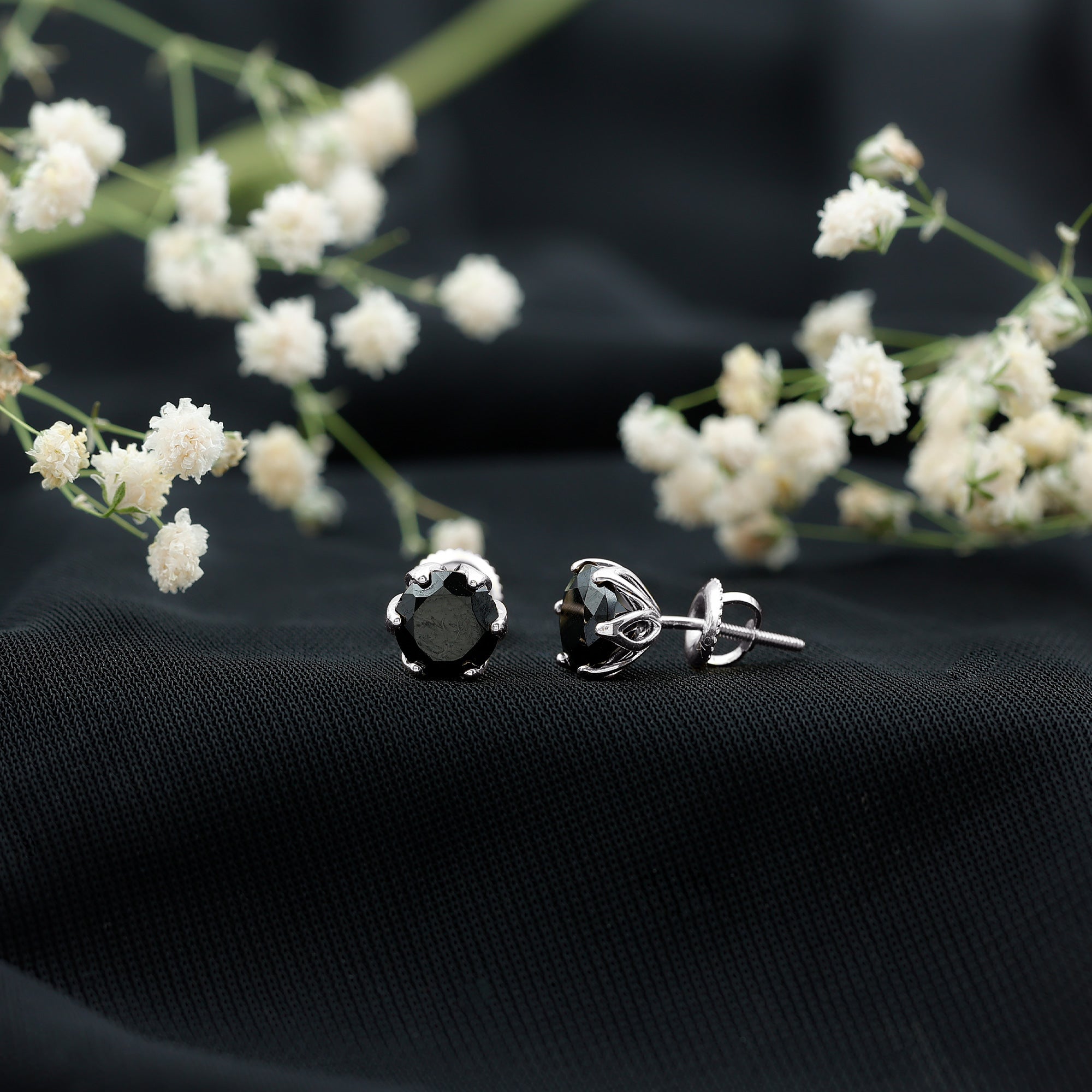 2.4 Carat Round Cut Black Onyx Solitaire Stud Earrings AAA - Rosec Jewels