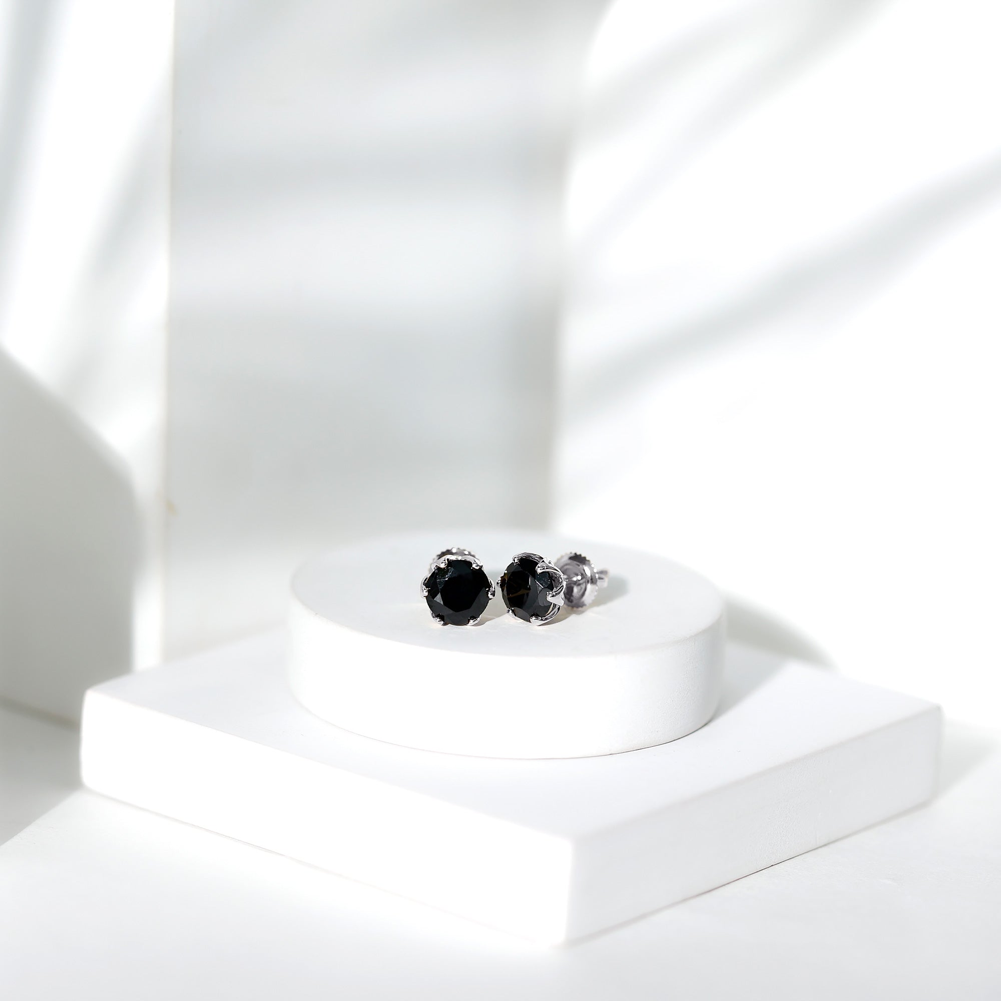 2.4 Carat Round Cut Black Onyx Solitaire Stud Earrings AAA - Rosec Jewels