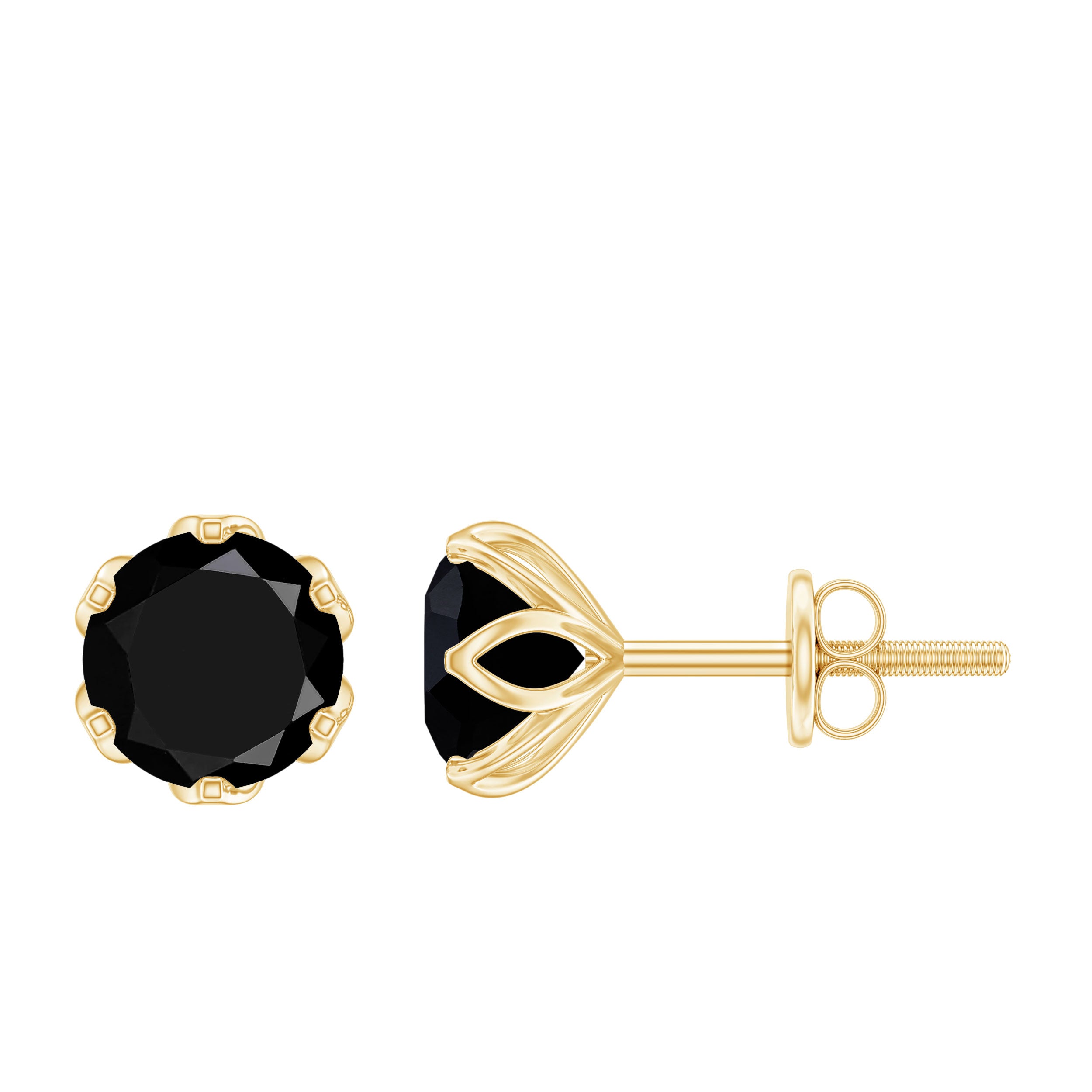 2.4 Carat Round Cut Black Onyx Solitaire Stud Earrings AAA - Rosec Jewels
