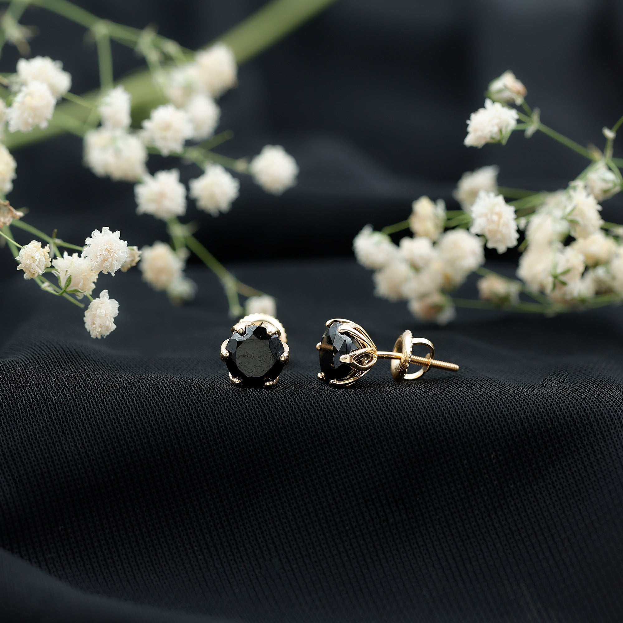 2.4 Carat Round Cut Black Onyx Solitaire Stud Earrings AAA - Rosec Jewels