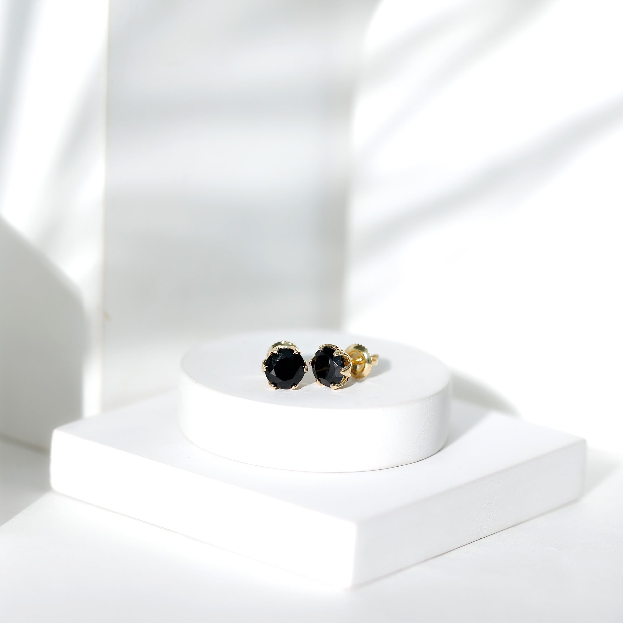 2.4 Carat Round Cut Black Onyx Solitaire Stud Earrings AAA - Rosec Jewels