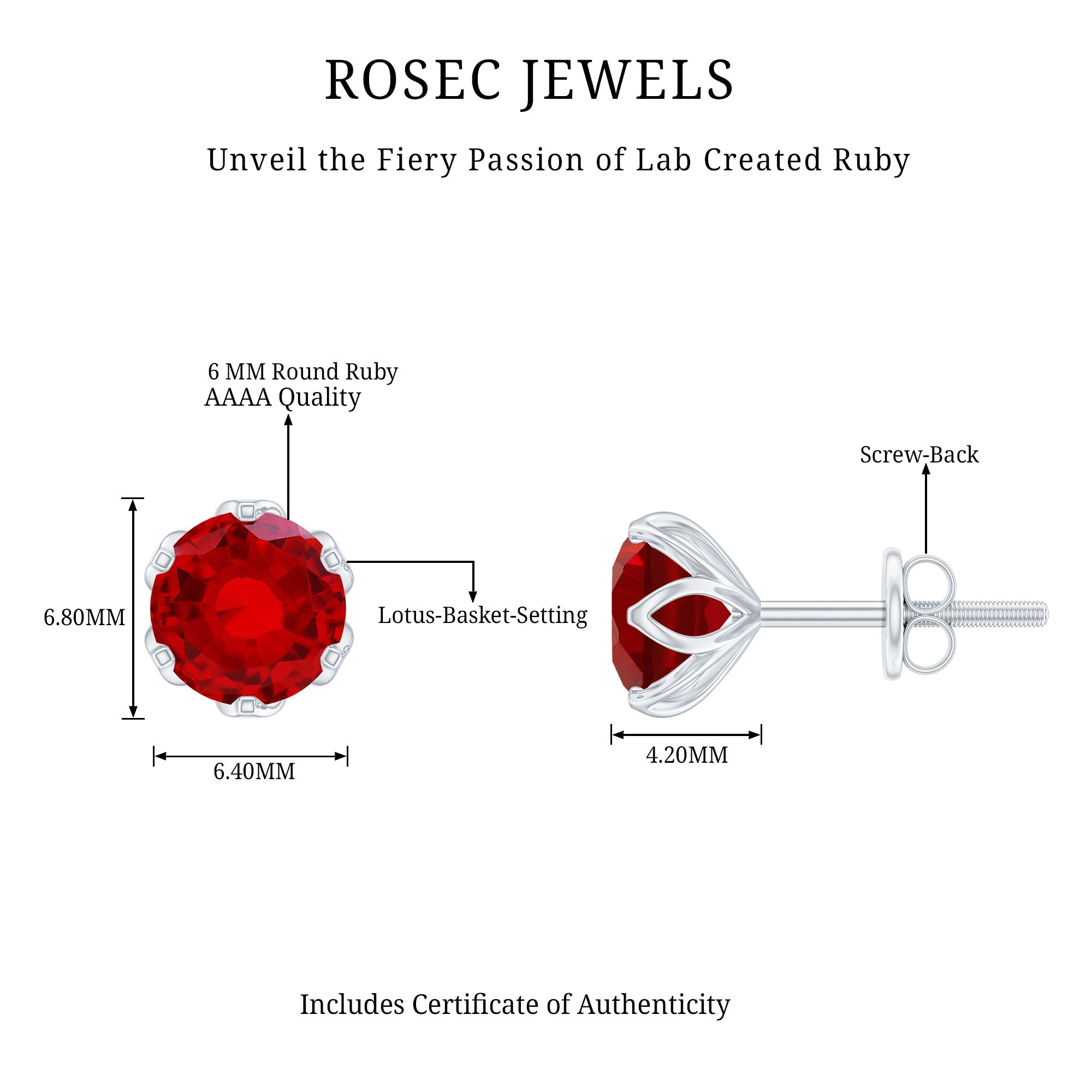 2.7 Carat Round Cut Lab Created Ruby Stud Earrings for Women AAAA - Rosec Jewels