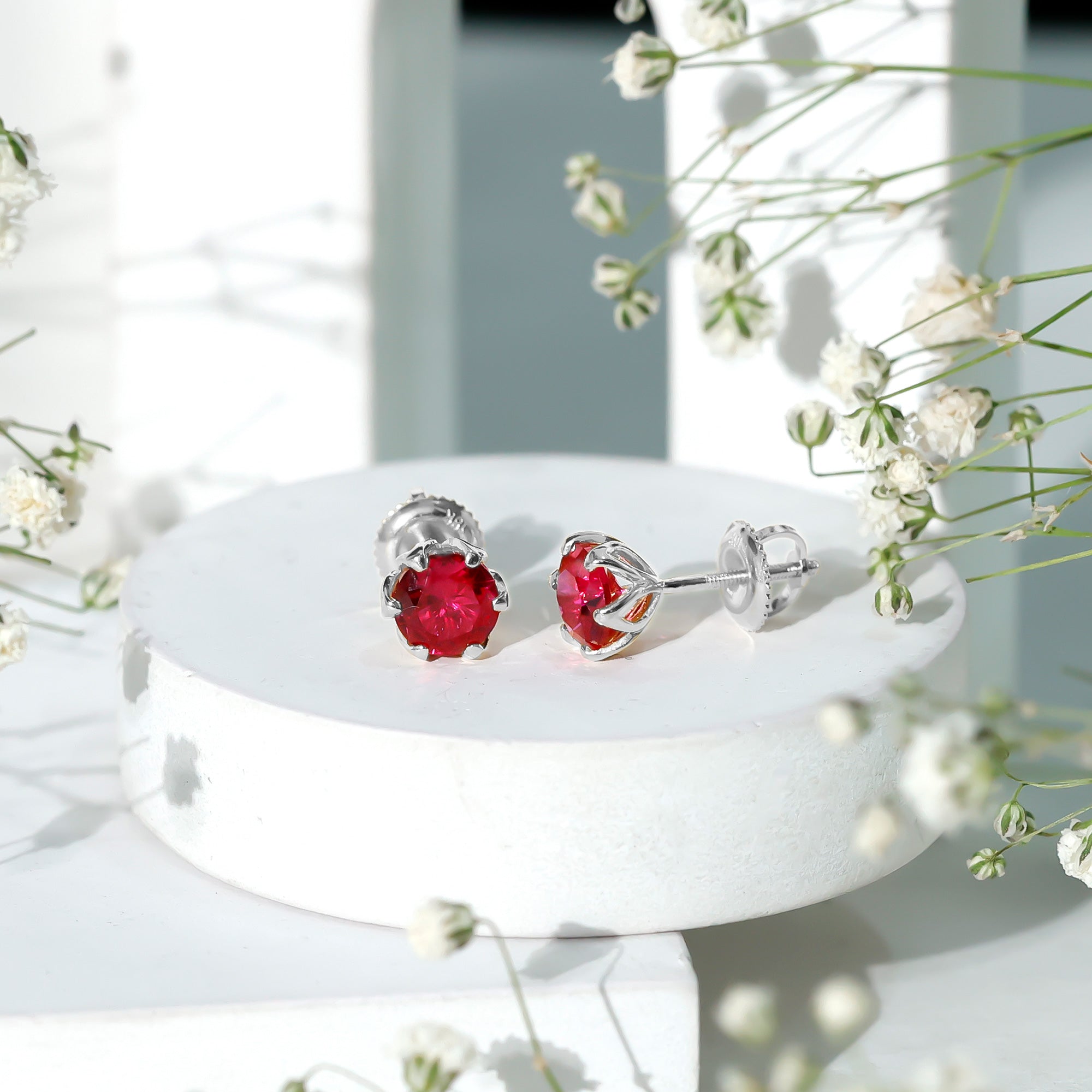 2.7 Carat Round Cut Lab Created Ruby Stud Earrings for Women AAAA - Rosec Jewels