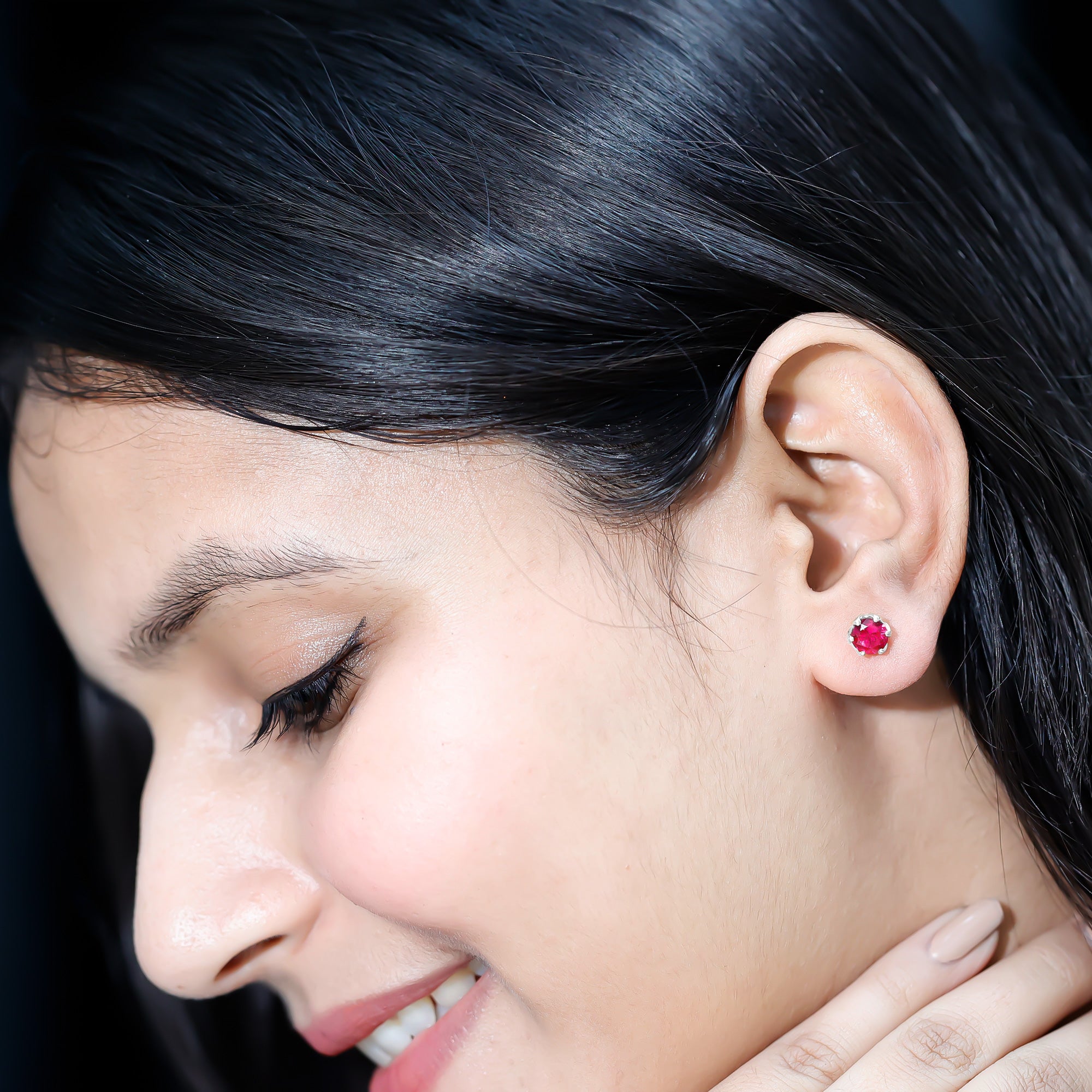2.7 Carat Round Cut Lab Created Ruby Stud Earrings for Women AAAA - Rosec Jewels