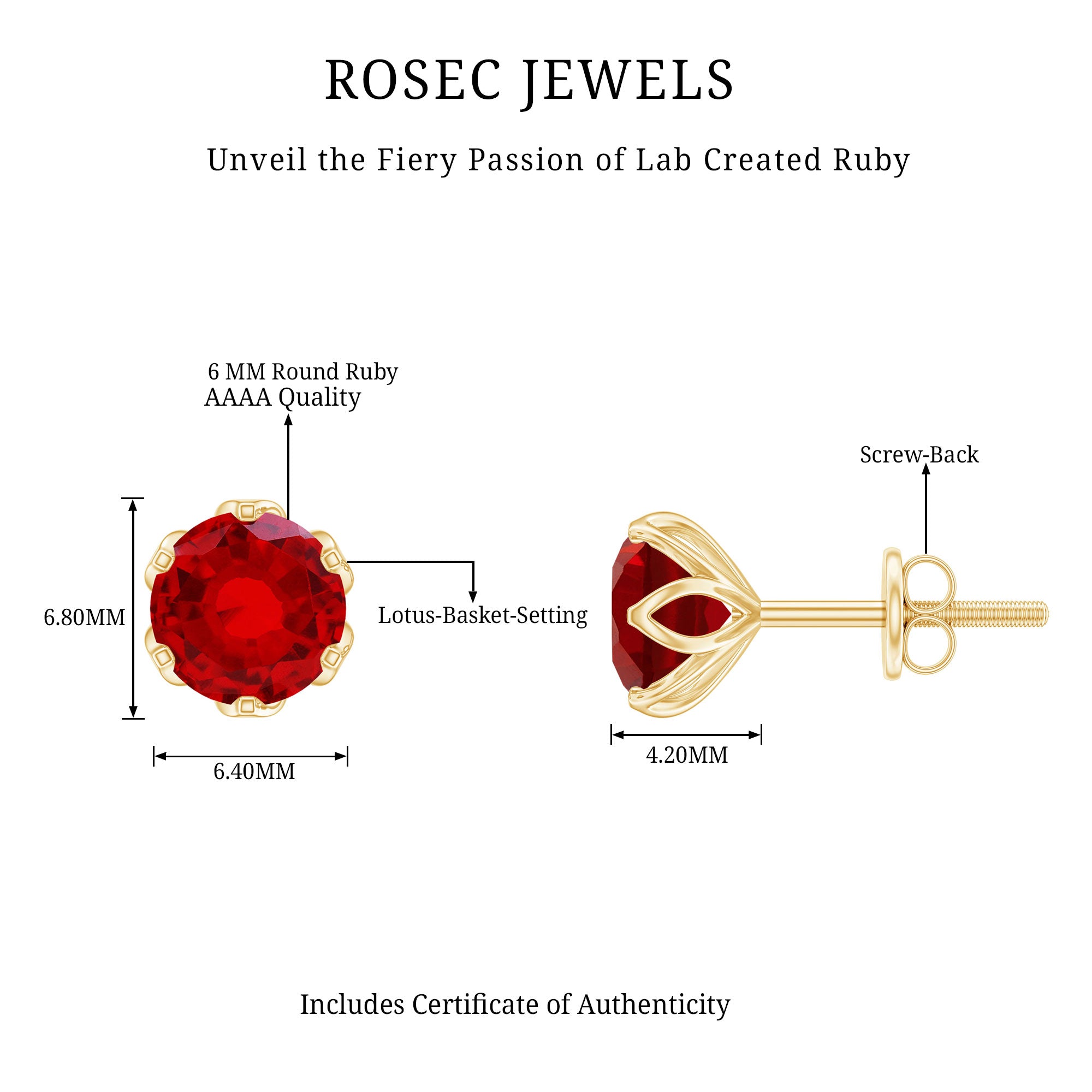 2.7 Carat Round Cut Lab Created Ruby Stud Earrings for Women AAAA - Rosec Jewels