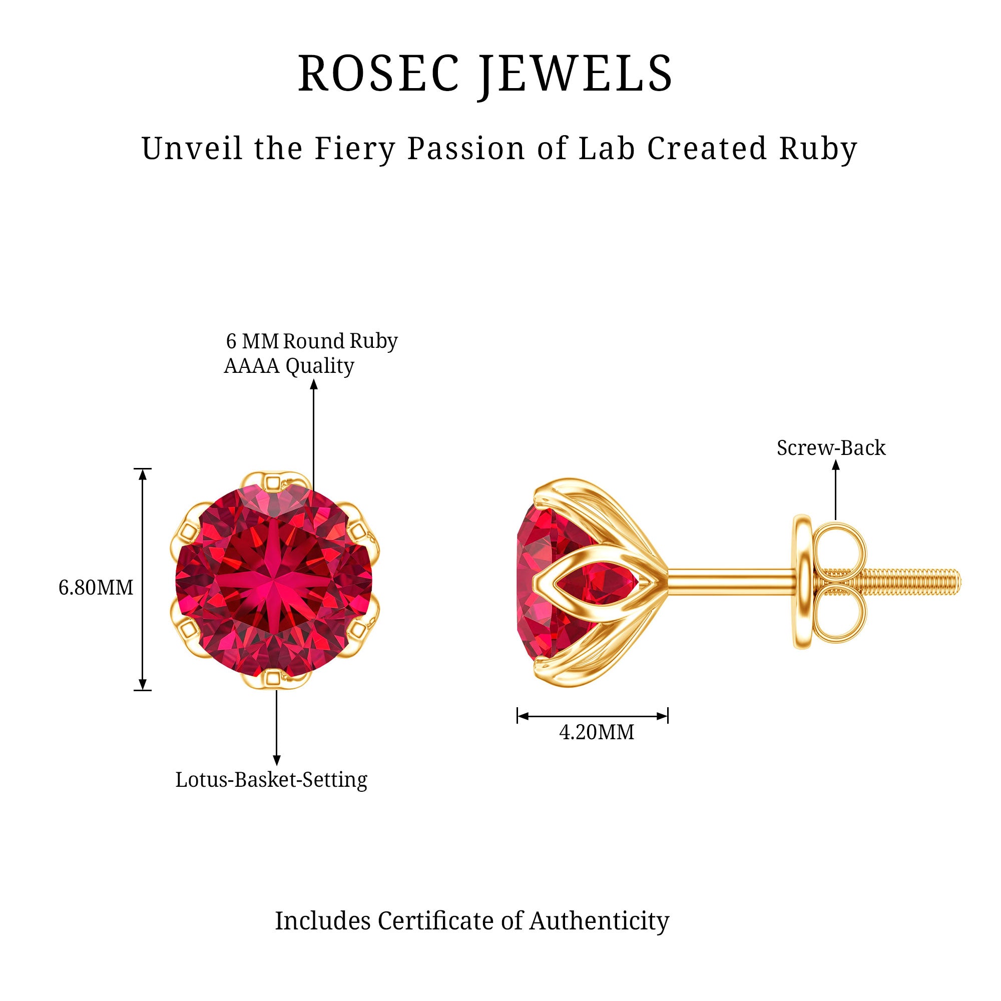2.7 Carat Round Cut Lab Created Ruby Stud Earrings for Women AAAA - Rosec Jewels