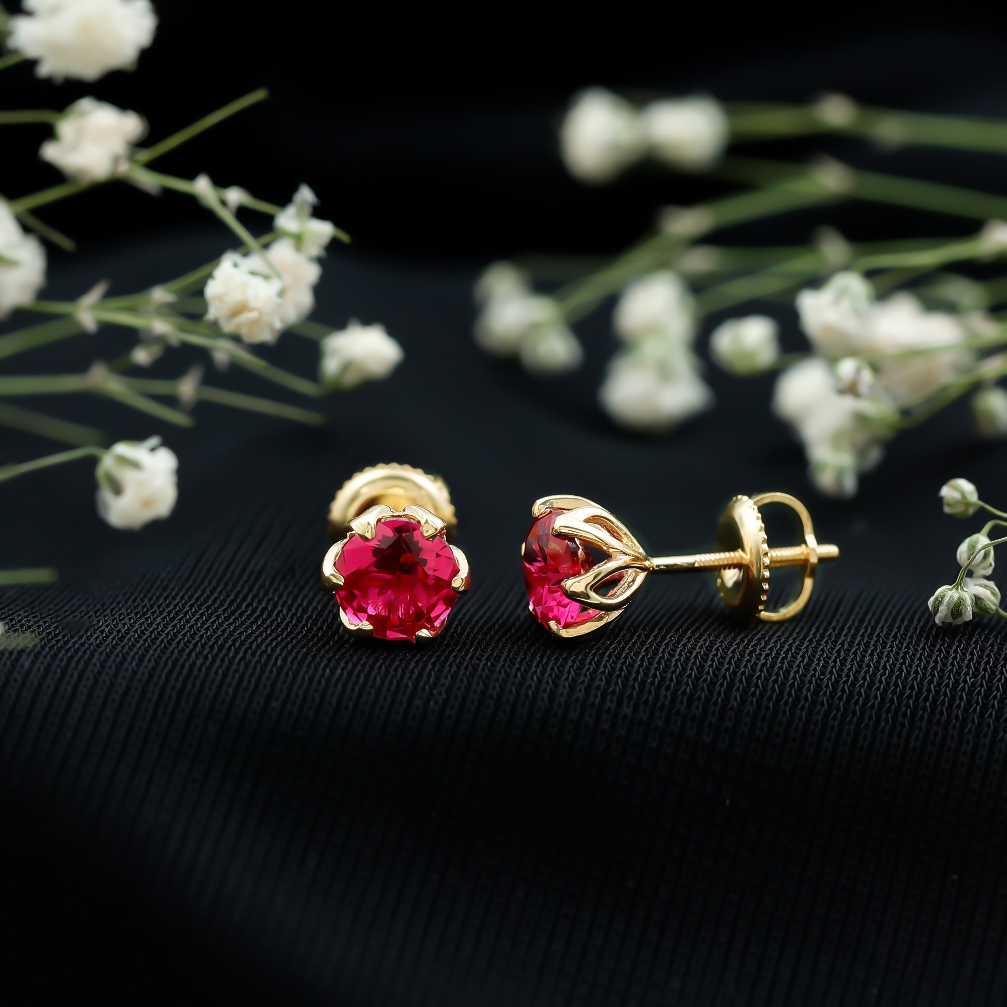 2.7 Carat Round Cut Lab Created Ruby Stud Earrings for Women AAAA - Rosec Jewels