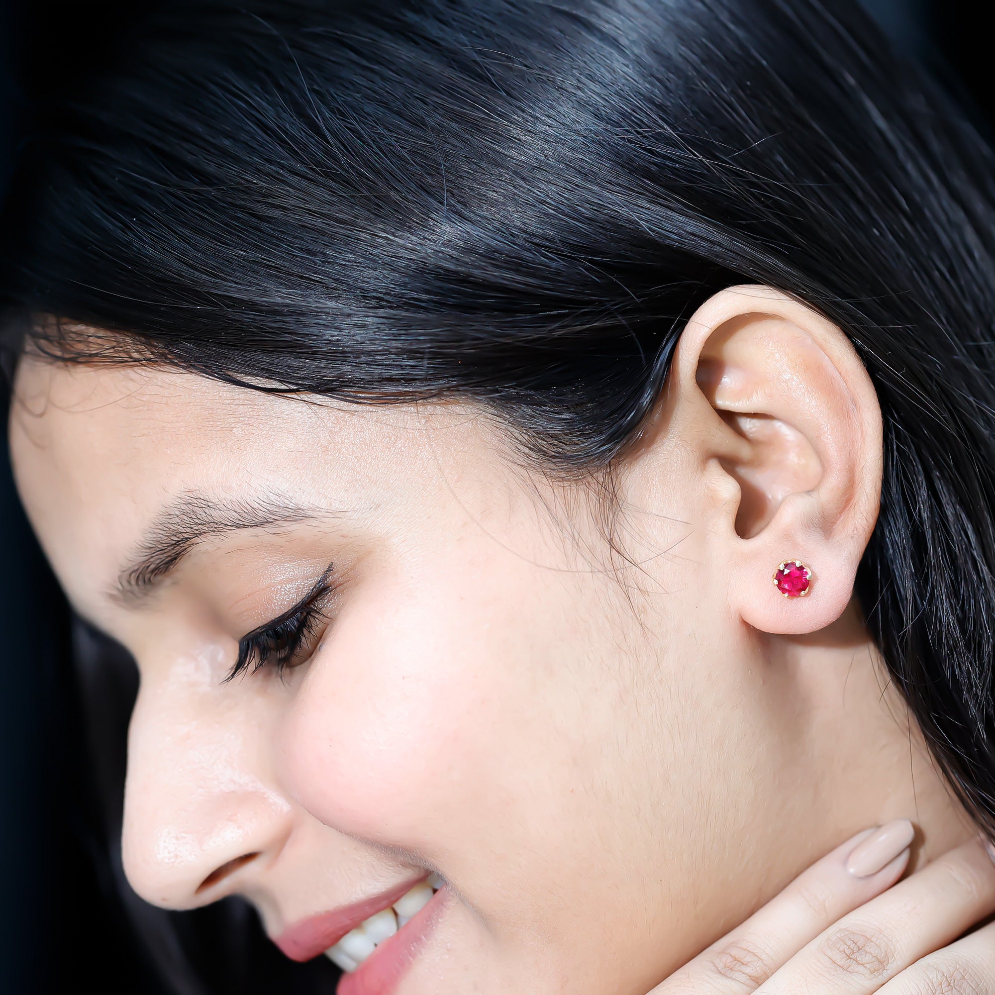 2.7 Carat Round Cut Lab Created Ruby Stud Earrings for Women AAAA - Rosec Jewels