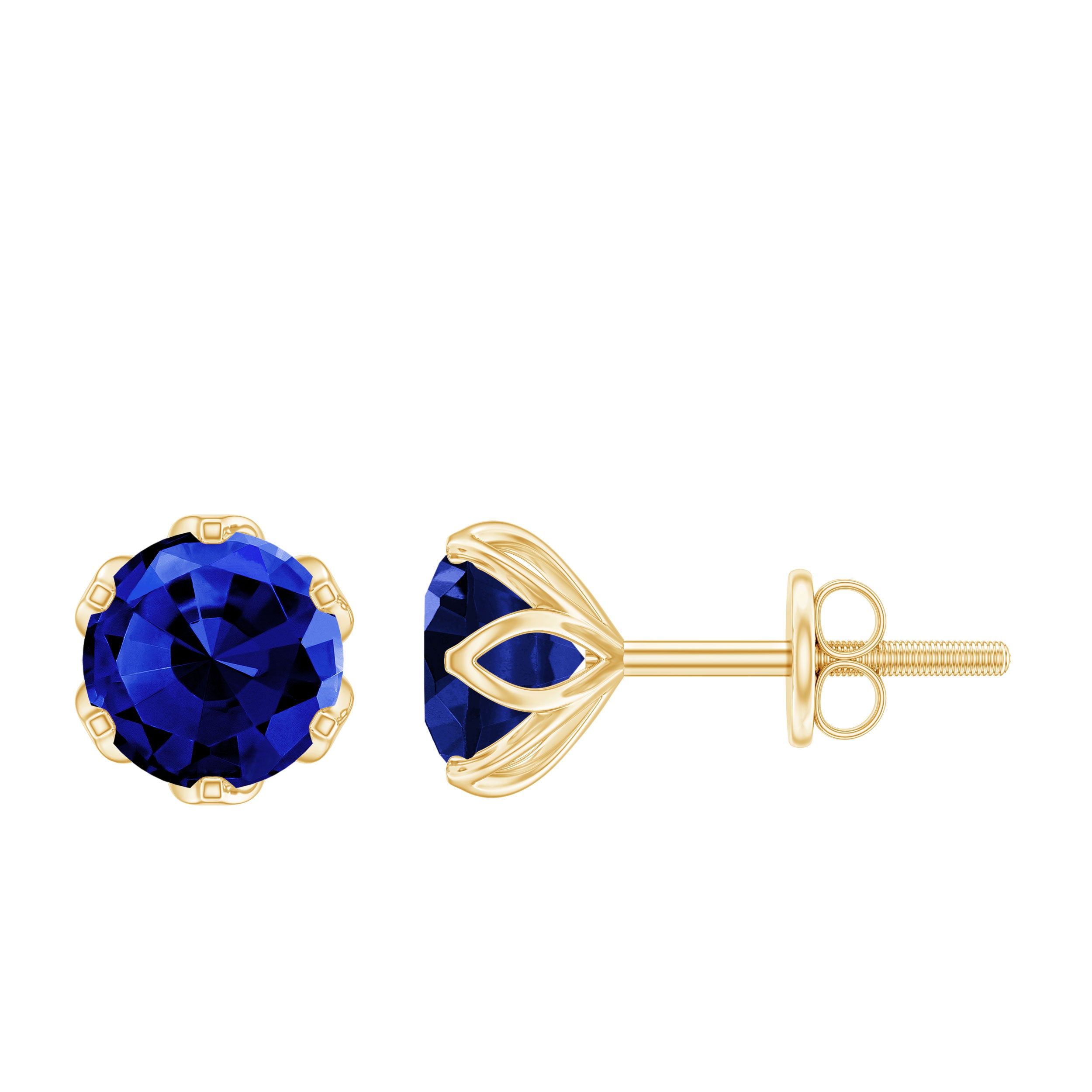 2 Carat Round Cut Lab Created Blue Sapphire Solitaire Stud Earrings AAAA - Rosec Jewels