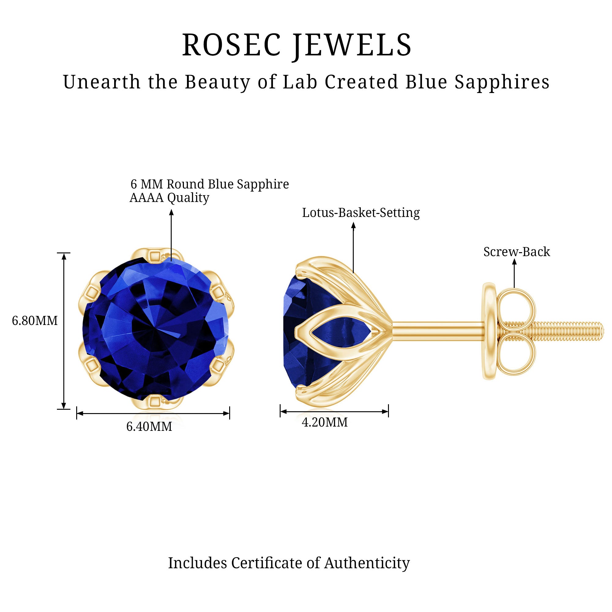 2 Carat Round Cut Lab Created Blue Sapphire Solitaire Stud Earrings AAAA - Rosec Jewels