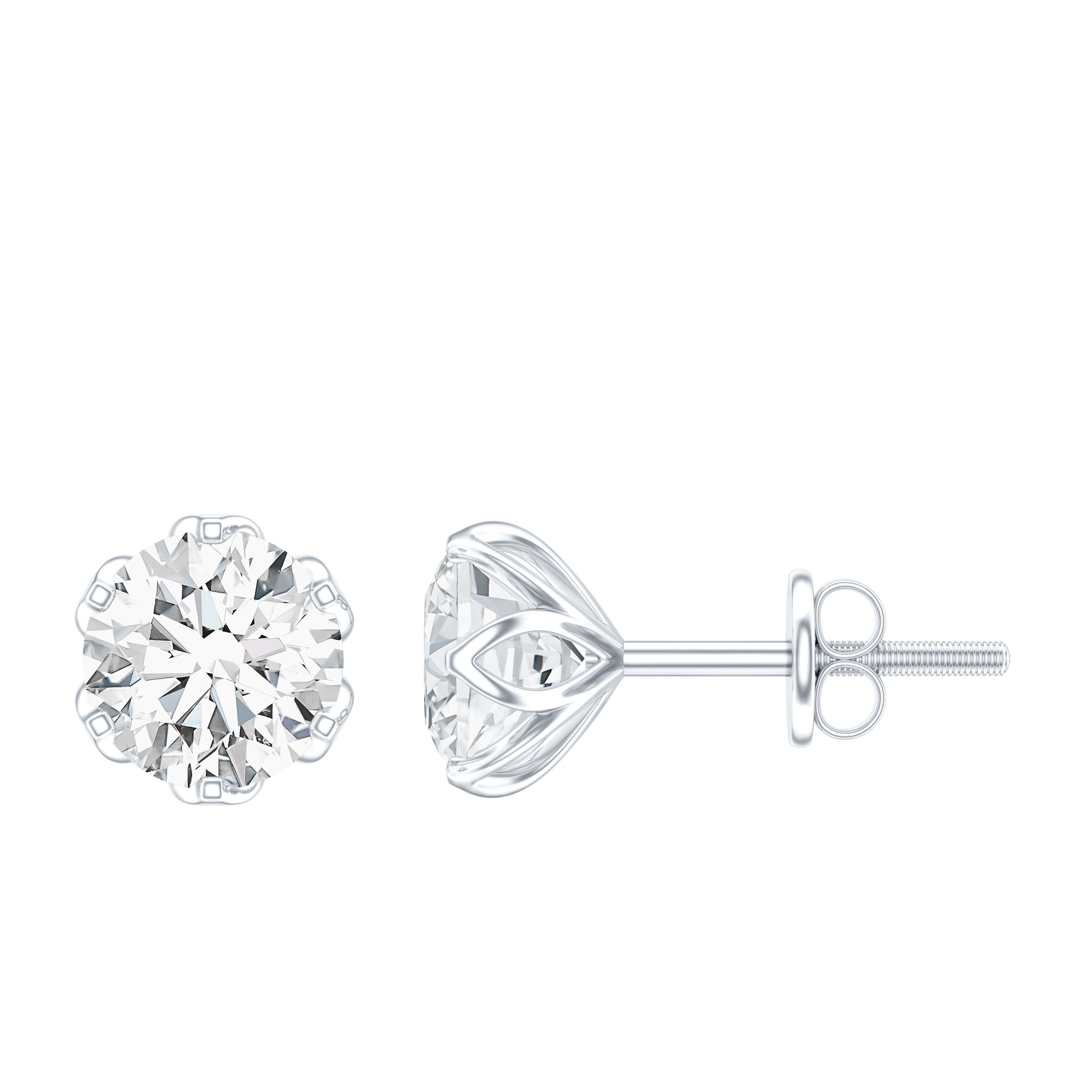 Moissanite Solitaire Stud Earrings in Lotus Basket Setting