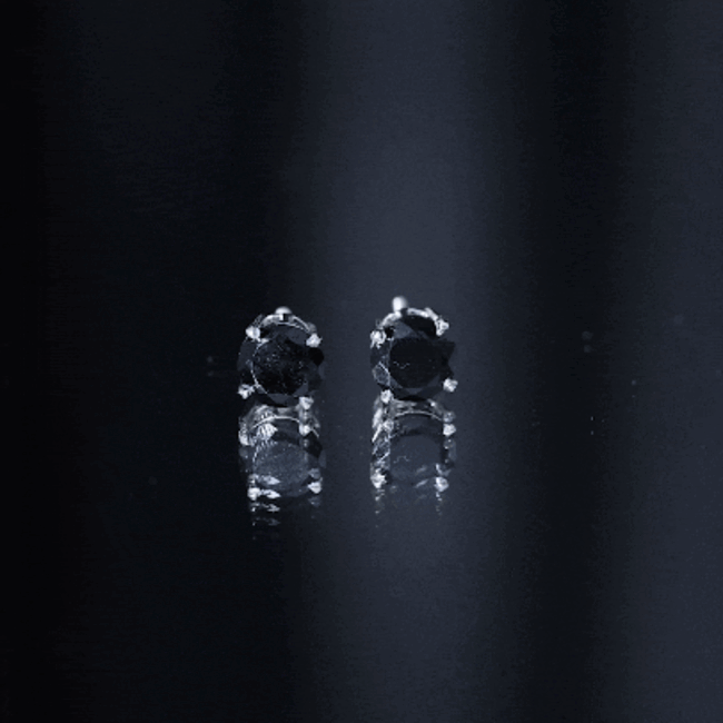 Round shape Lab Grown Black Diamond Solitaire Stud Earrings AAAA ( Synthetic ) - Rosec Jewels