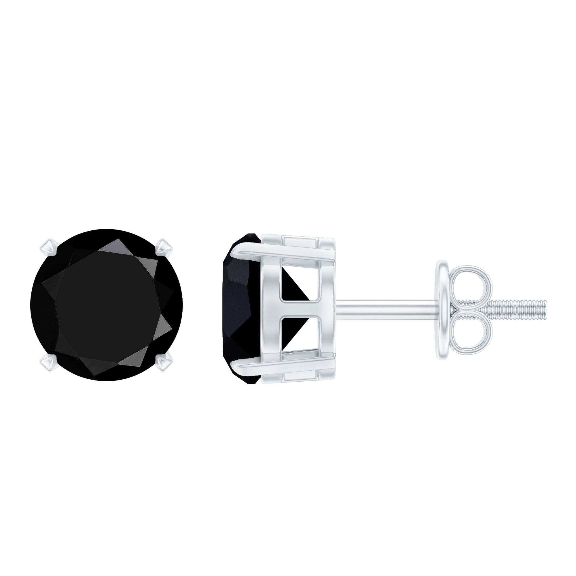 Round shape Lab Grown Black Diamond Solitaire Stud Earrings AAAA ( Synthetic ) - Rosec Jewels