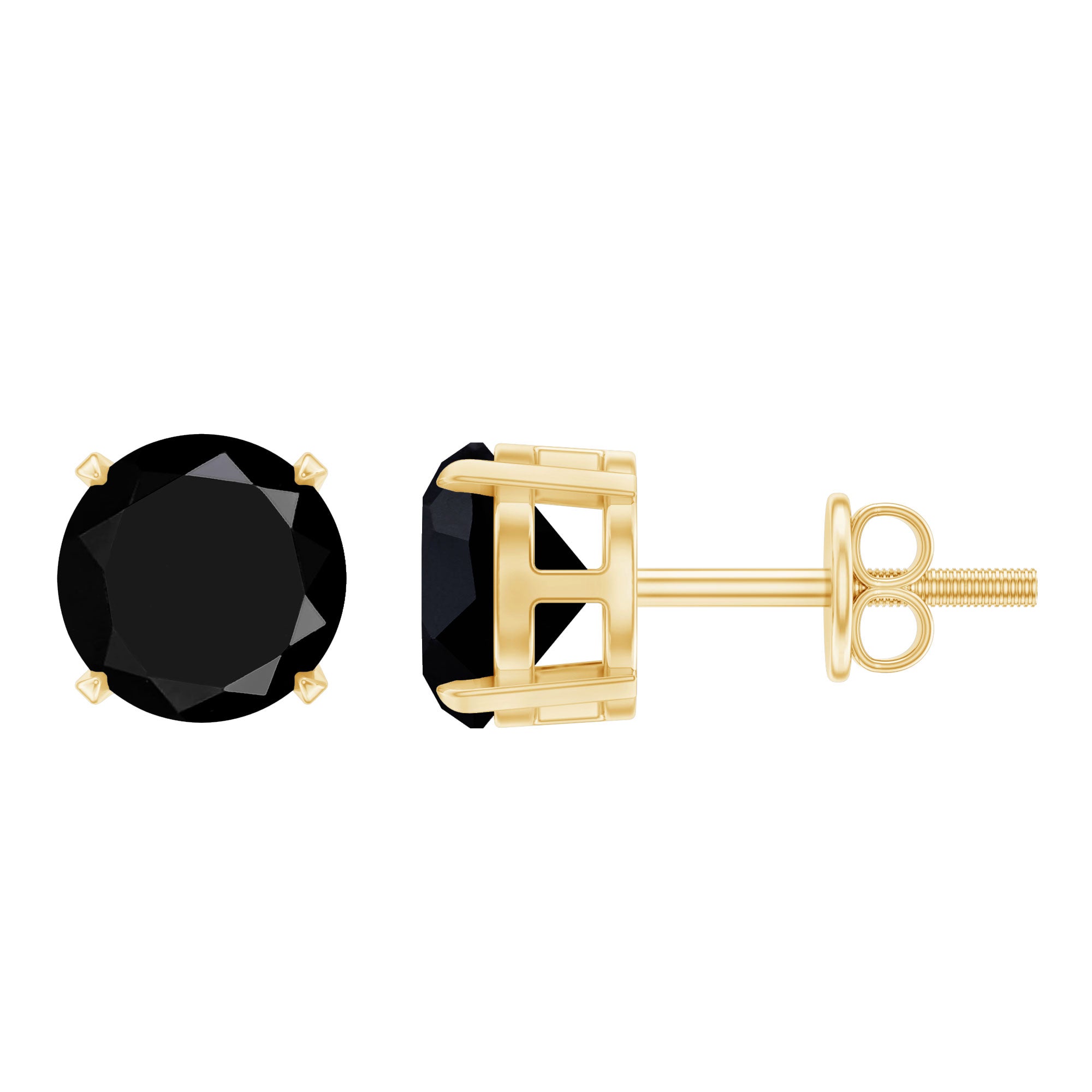 Round shape Lab Grown Black Diamond Solitaire Stud Earrings AAAA ( Synthetic ) - Rosec Jewels