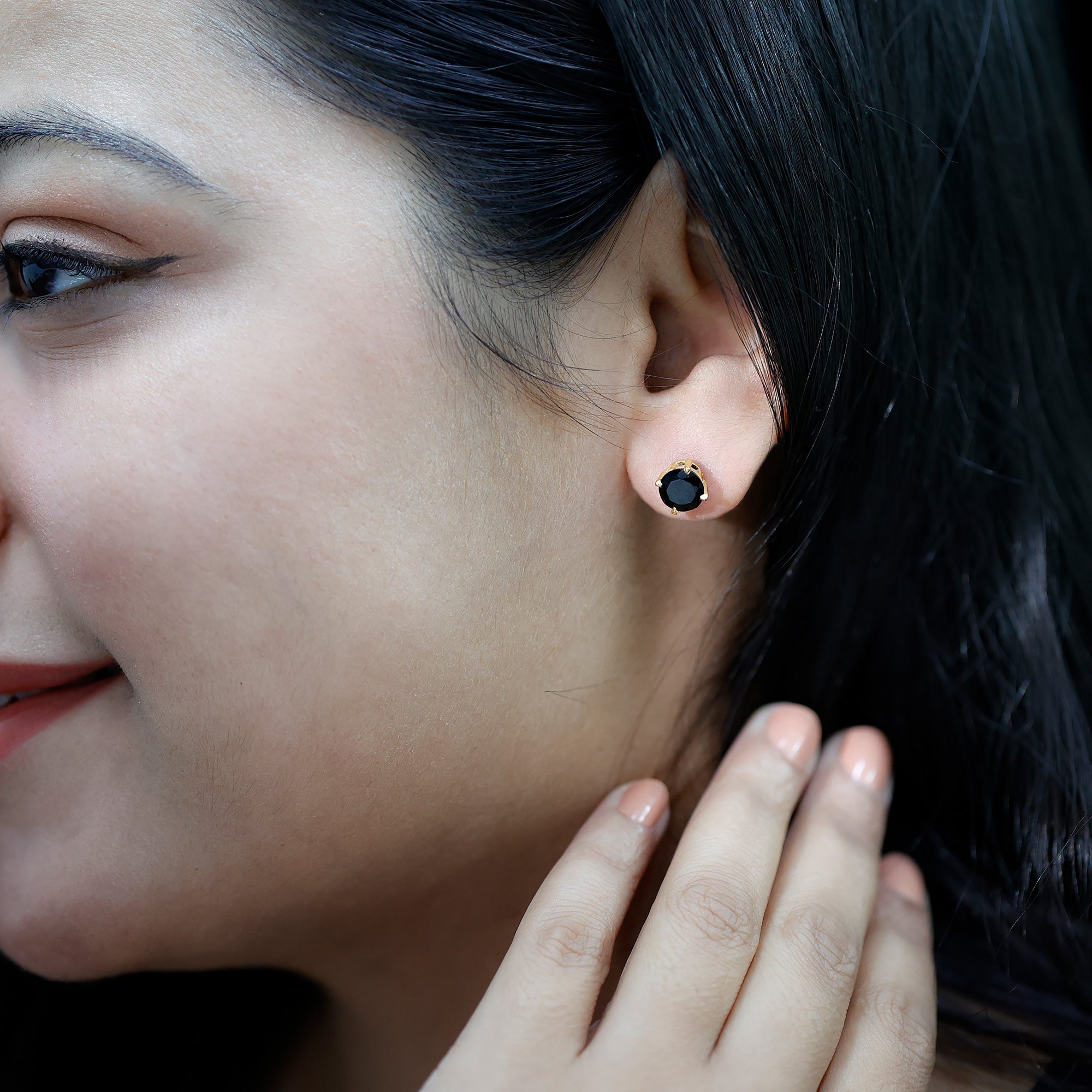Round shape Lab Grown Black Diamond Solitaire Stud Earrings AAAA ( Synthetic ) - Rosec Jewels