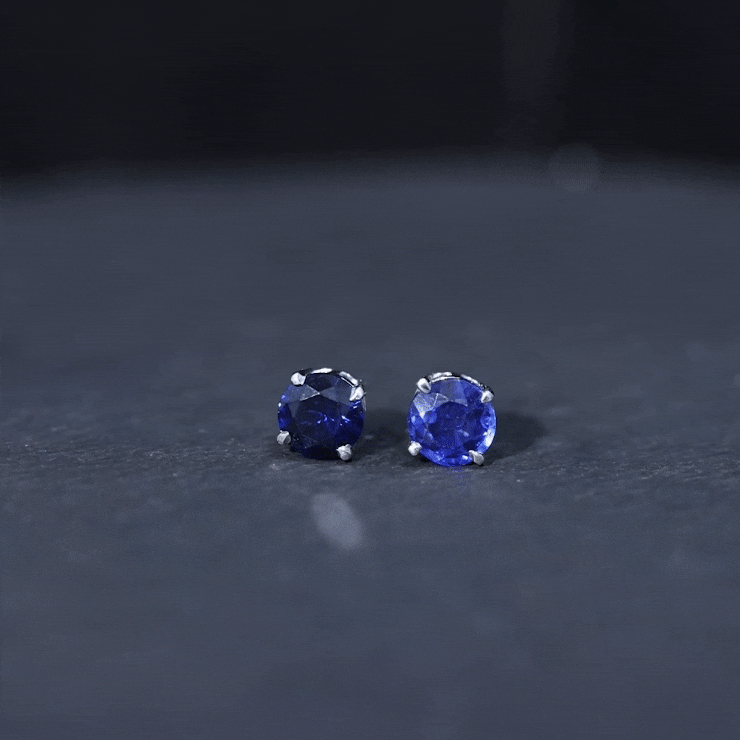 Certified Lab Created Blue Sapphire Stud Earrings in Claw Setting AAAA - Rosec Jewels