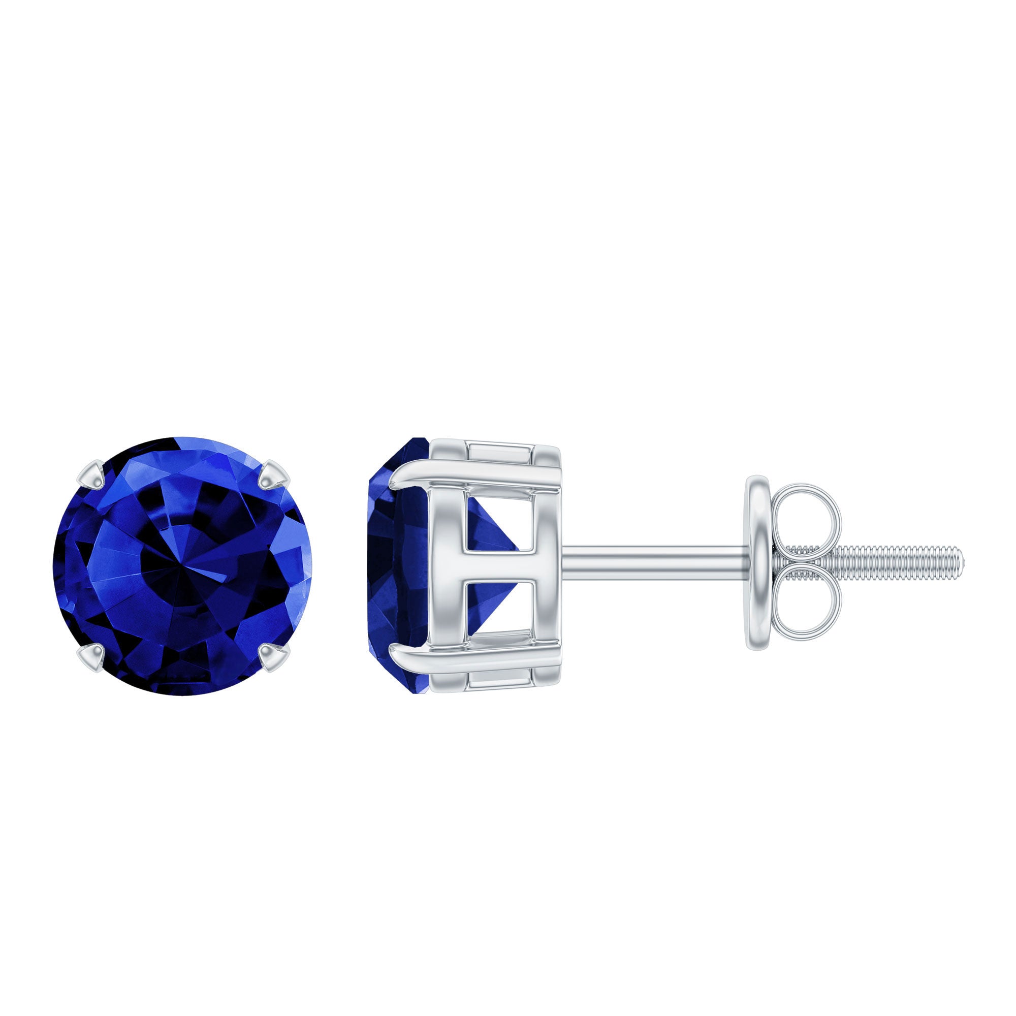Certified Lab Created Blue Sapphire Stud Earrings in Claw Setting AAAA - Rosec Jewels
